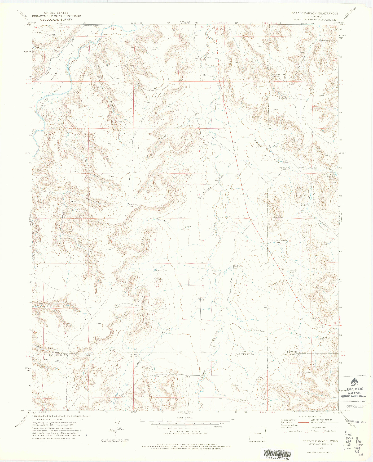 USGS 1:24000-SCALE QUADRANGLE FOR CORBIN CANYON, CO 1972