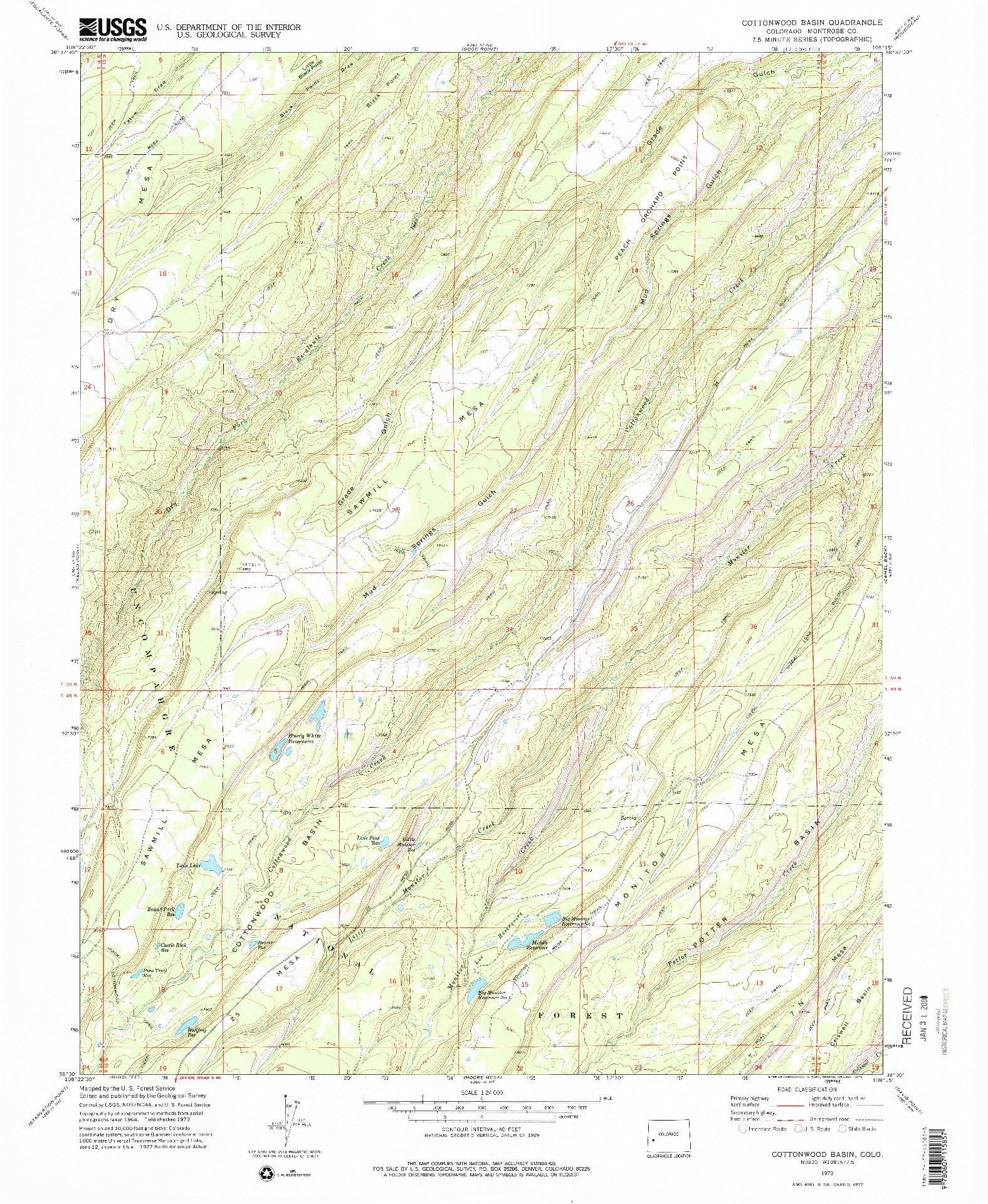 USGS 1:24000-SCALE QUADRANGLE FOR COTTONWOOD BASIN, CO 1973