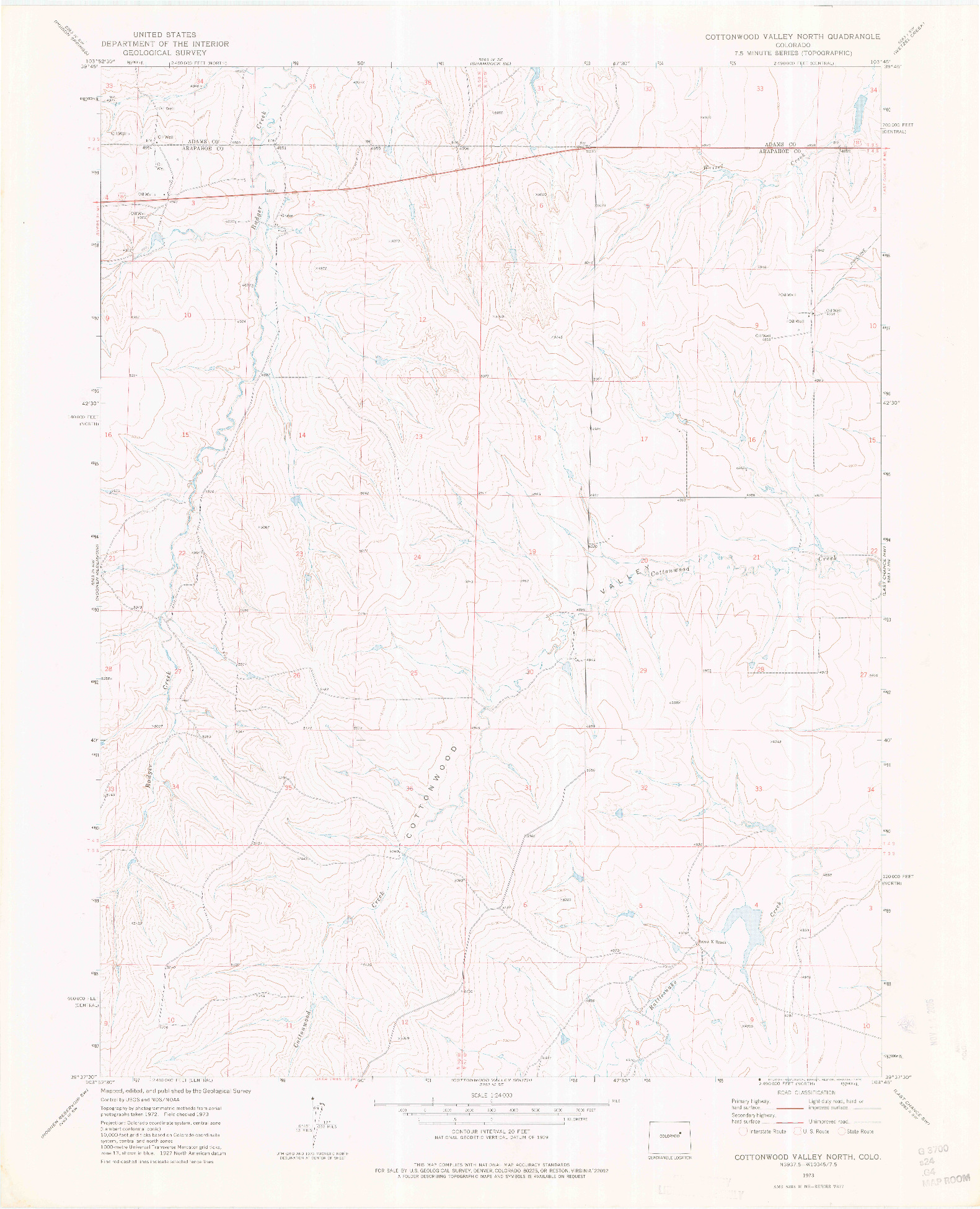 USGS 1:24000-SCALE QUADRANGLE FOR COTTONWOOD VALLEY NORTH, CO 1973