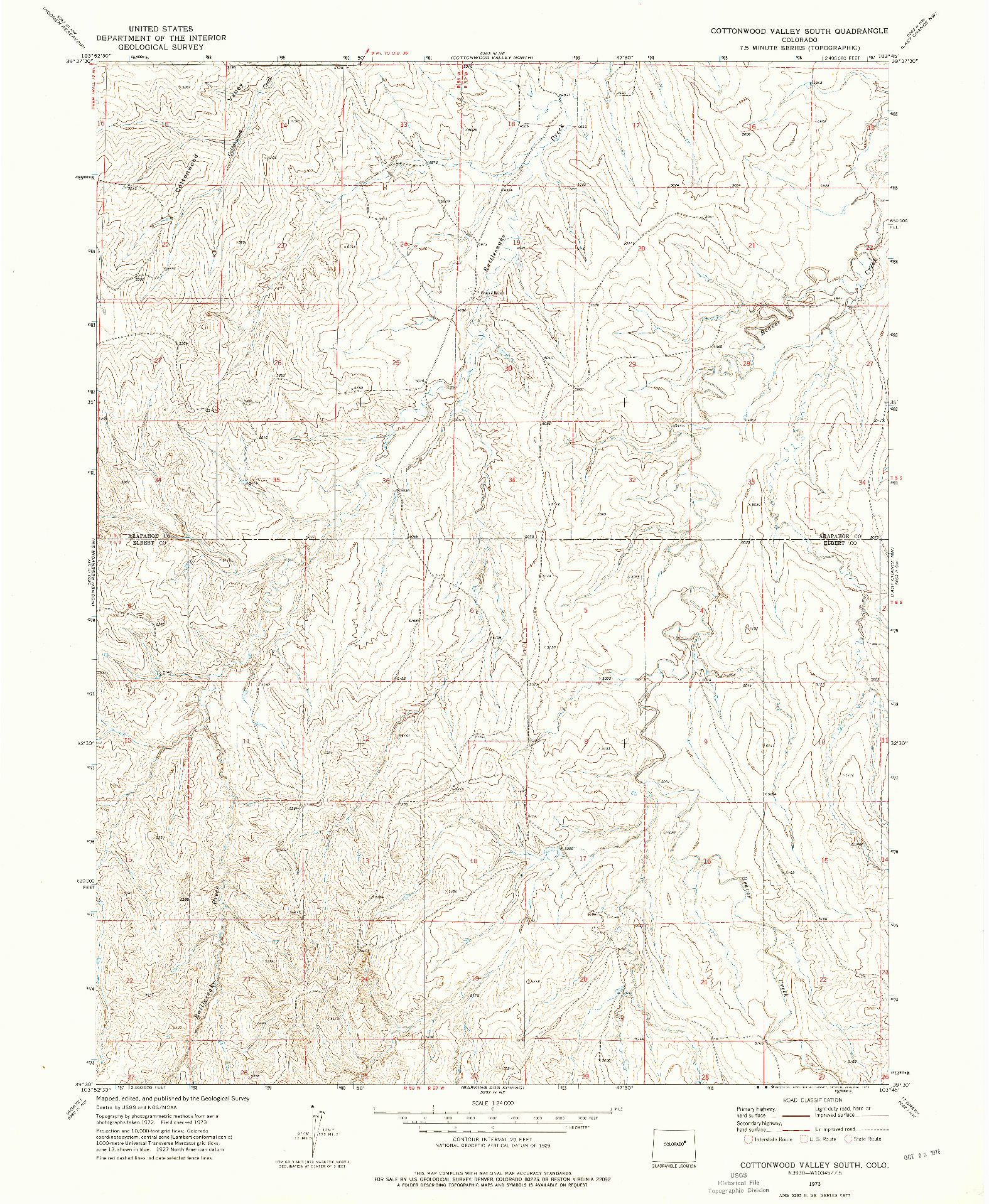 USGS 1:24000-SCALE QUADRANGLE FOR COTTONWOOD VALLEY SOUTH, CO 1973