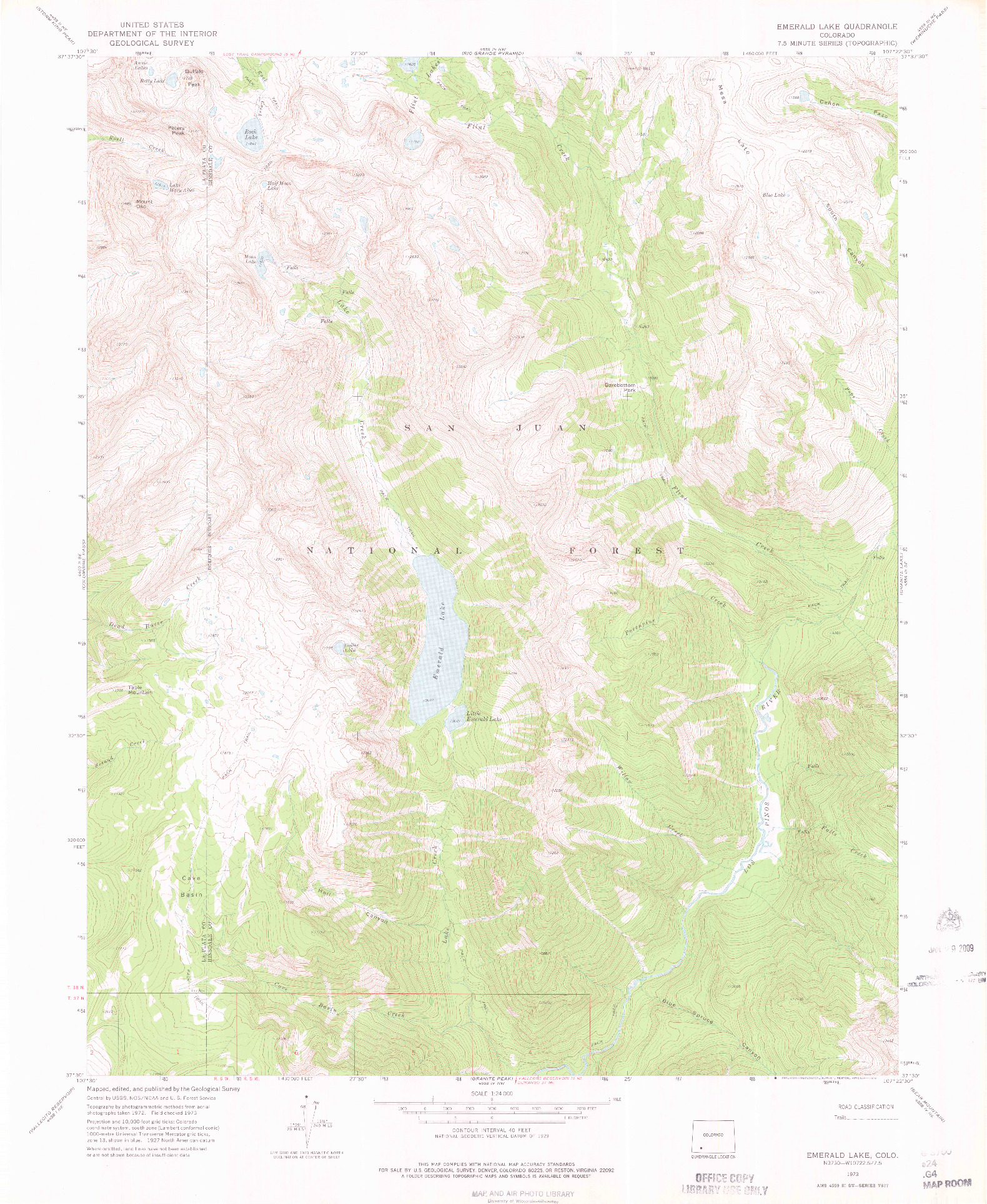 USGS 1:24000-SCALE QUADRANGLE FOR EMERALD LAKE, CO 1973