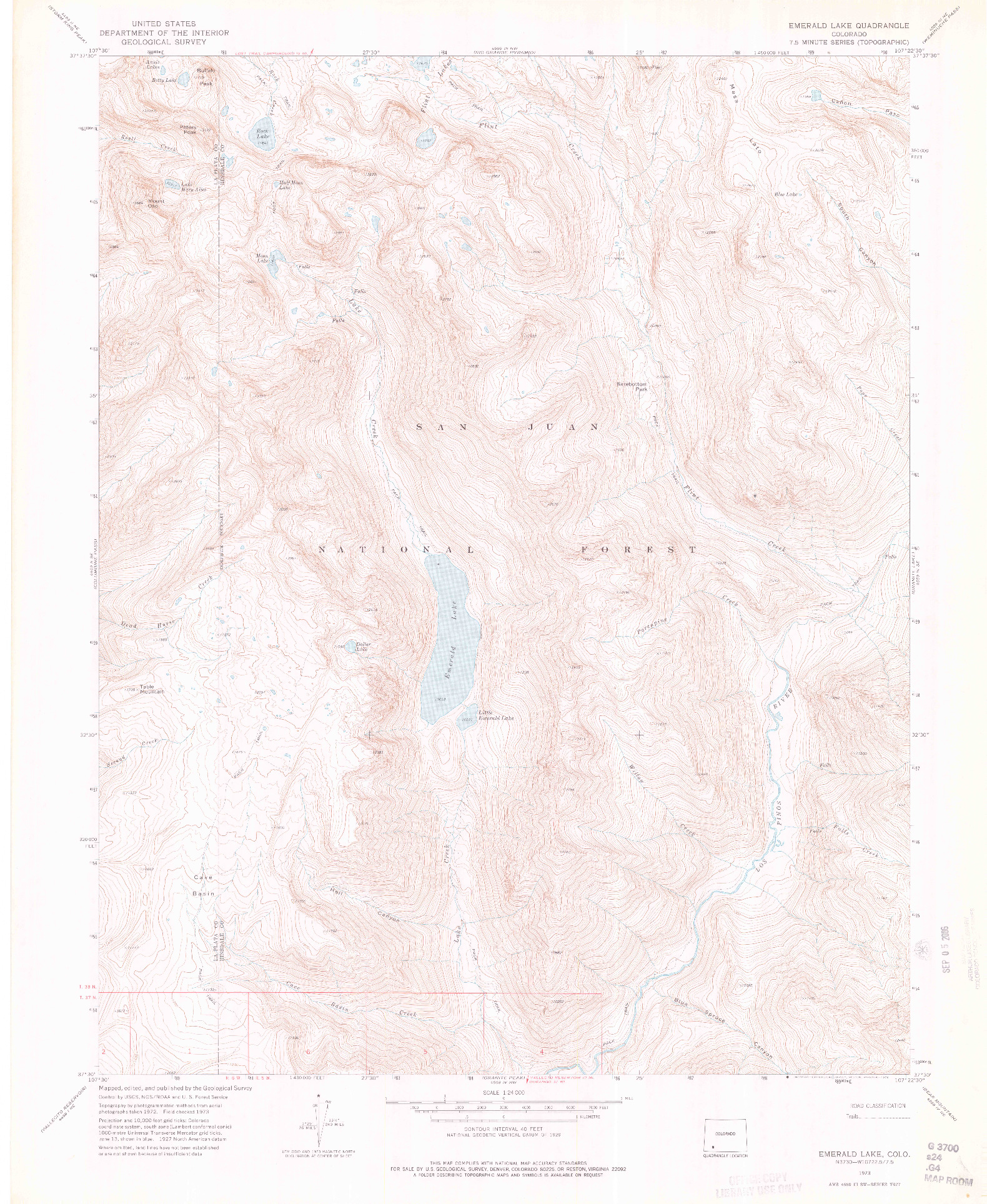 USGS 1:24000-SCALE QUADRANGLE FOR EMERALD LAKE, CO 1973