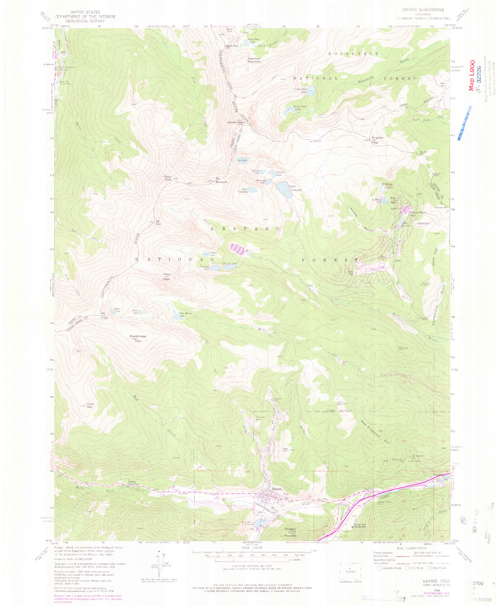 USGS 1:24000-SCALE QUADRANGLE FOR EMPIRE, CO 1958