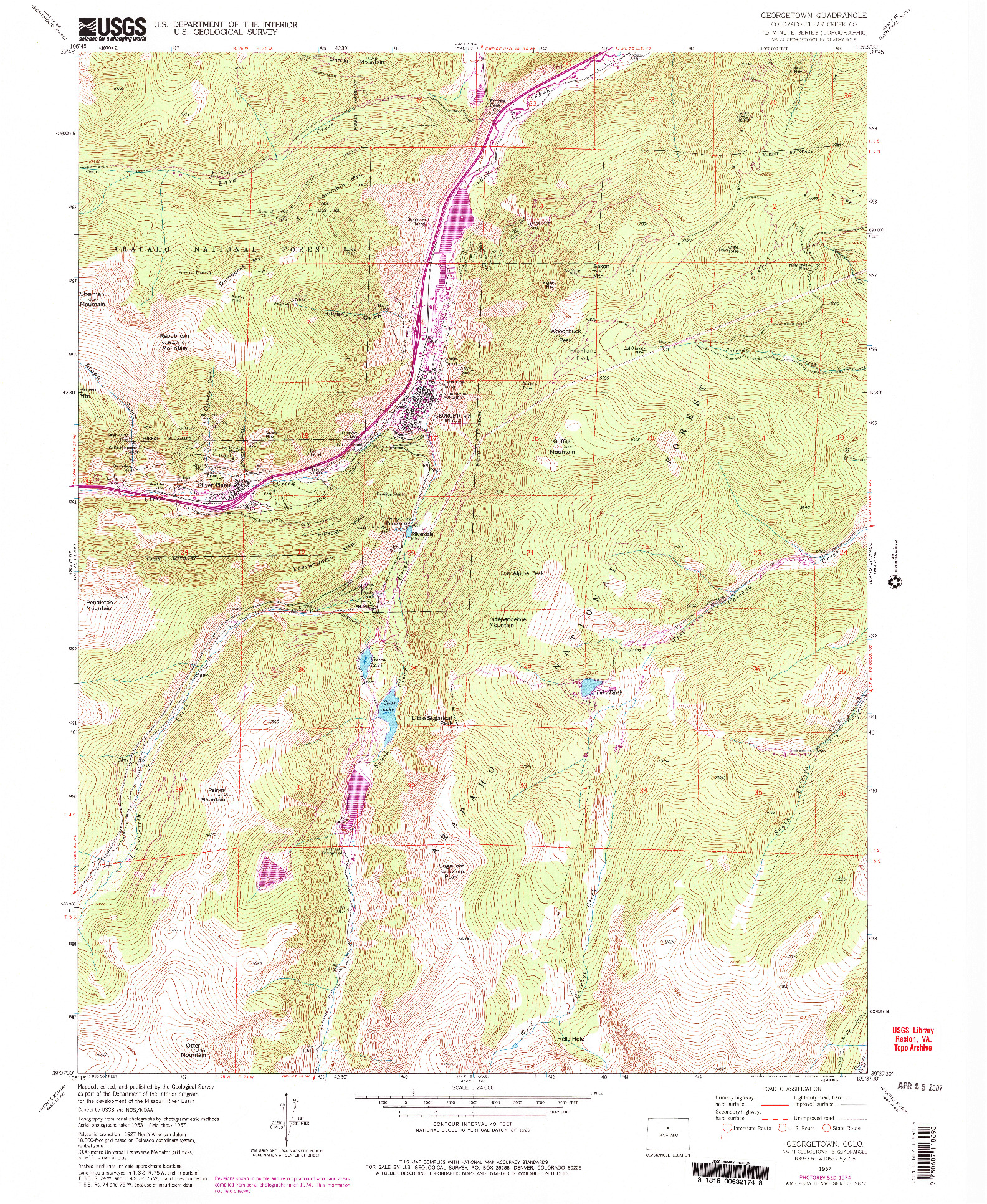 USGS 1:24000-SCALE QUADRANGLE FOR GEORGETOWN, CO 1957