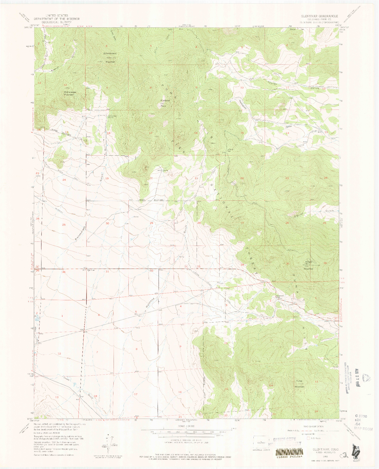 USGS 1:24000-SCALE QUADRANGLE FOR GLENTIVAR, CO 1956