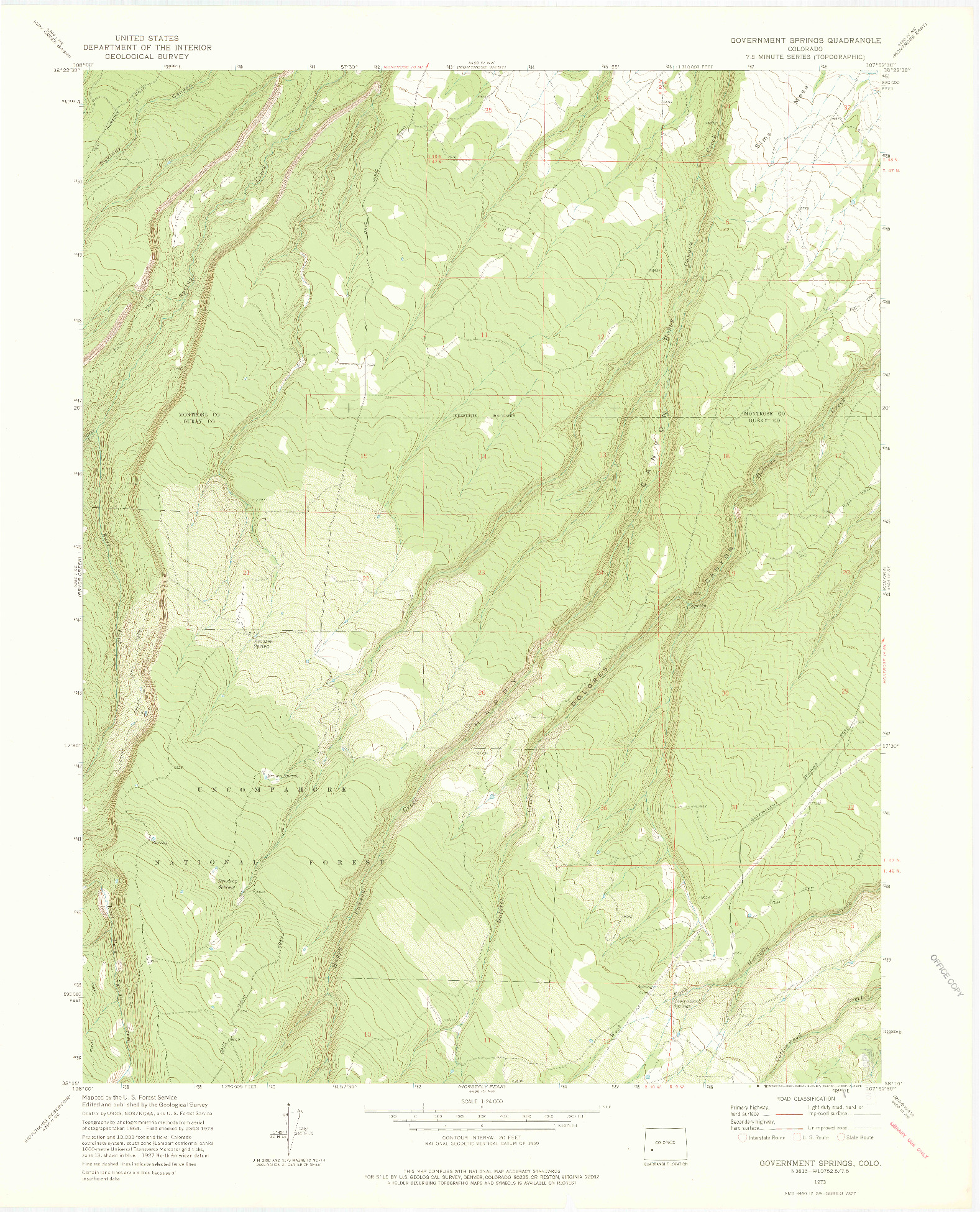 USGS 1:24000-SCALE QUADRANGLE FOR GOVERNMENT SPRINGS, CO 1973