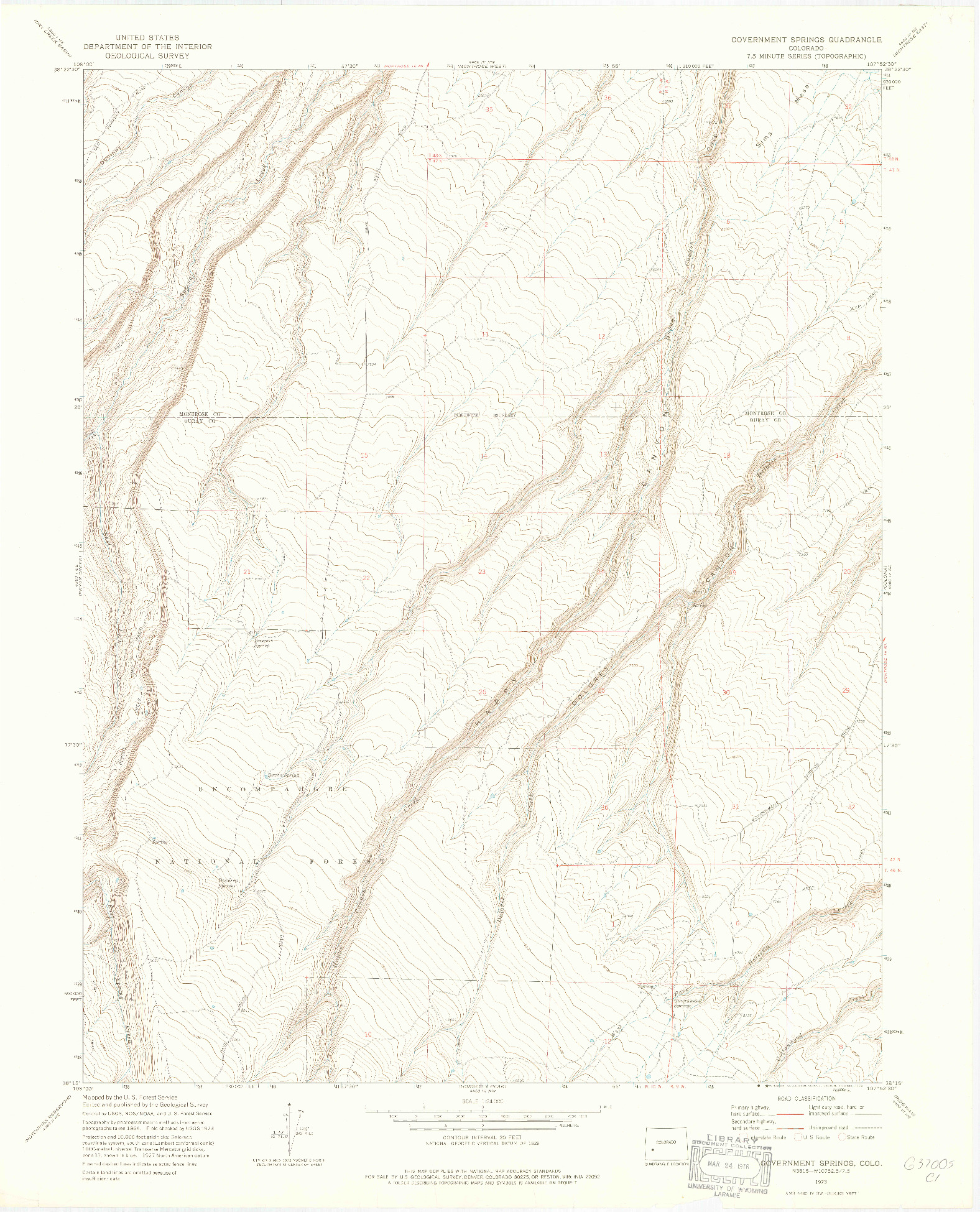 USGS 1:24000-SCALE QUADRANGLE FOR GOVERNMENT SPRINGS, CO 1973