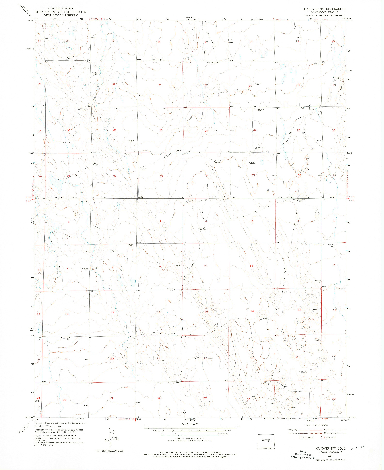 USGS 1:24000-SCALE QUADRANGLE FOR HANOVER NW, CO 1954