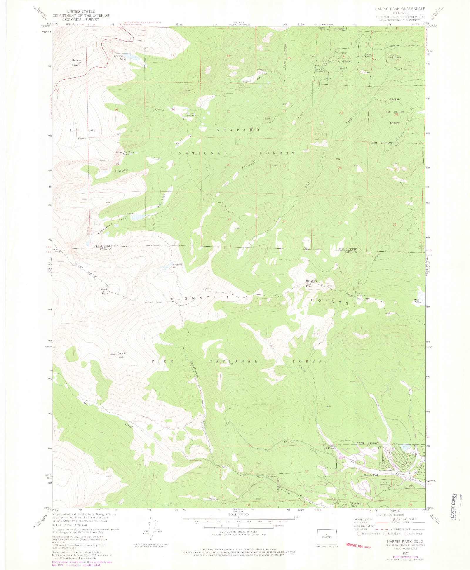 USGS 1:24000-SCALE QUADRANGLE FOR HARRIS PARK, CO 1957