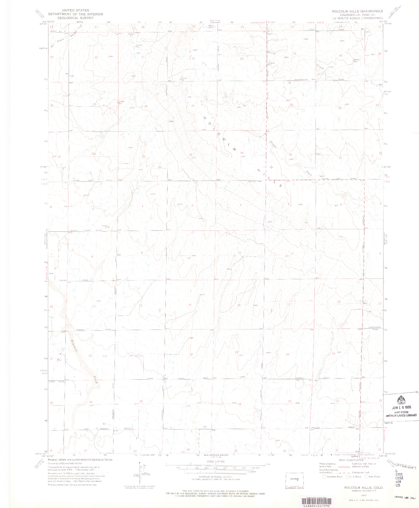 USGS 1:24000-SCALE QUADRANGLE FOR HOLCOLM HILLS, CO 1973