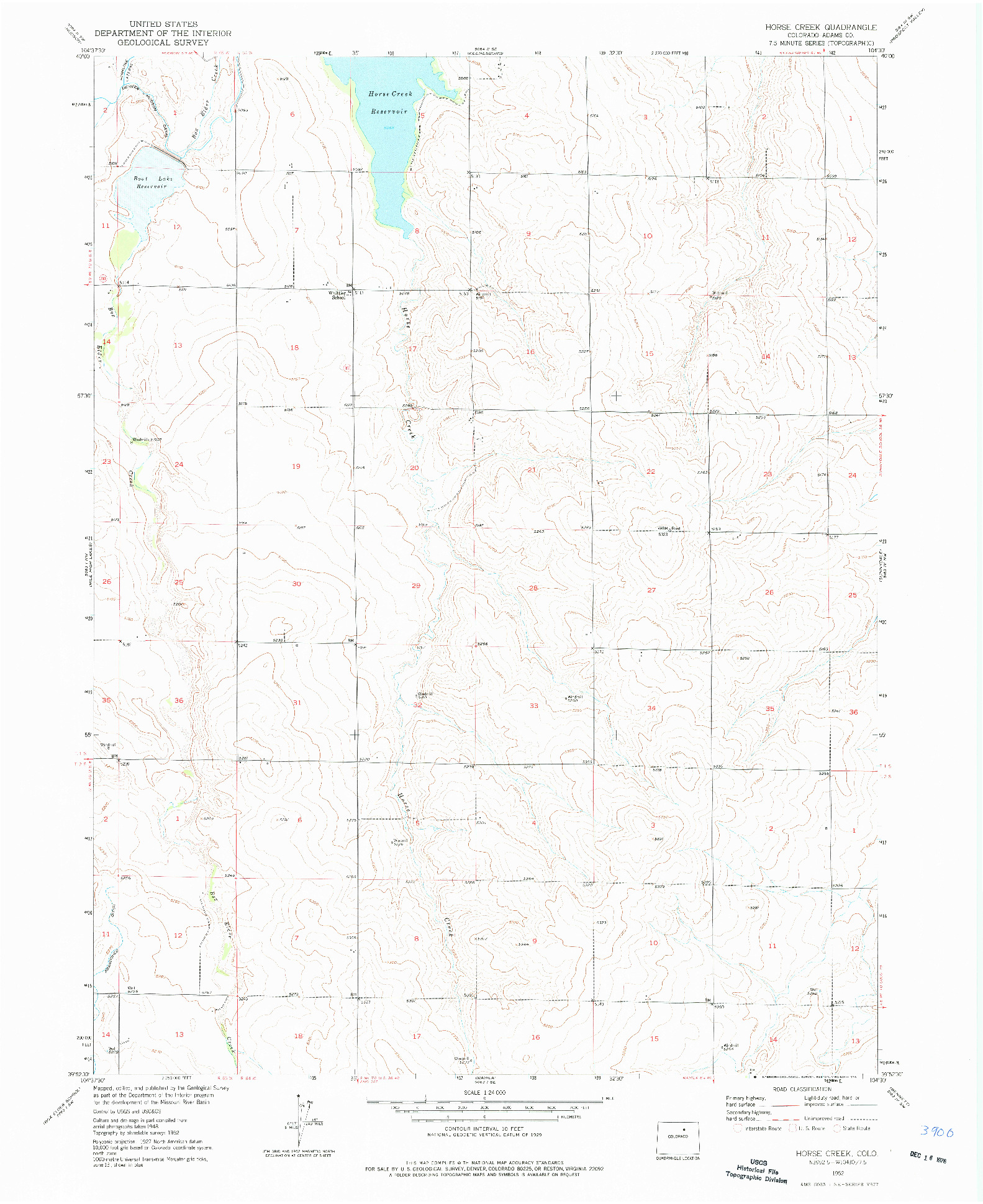 USGS 1:24000-SCALE QUADRANGLE FOR HORSE CREEK, CO 1952