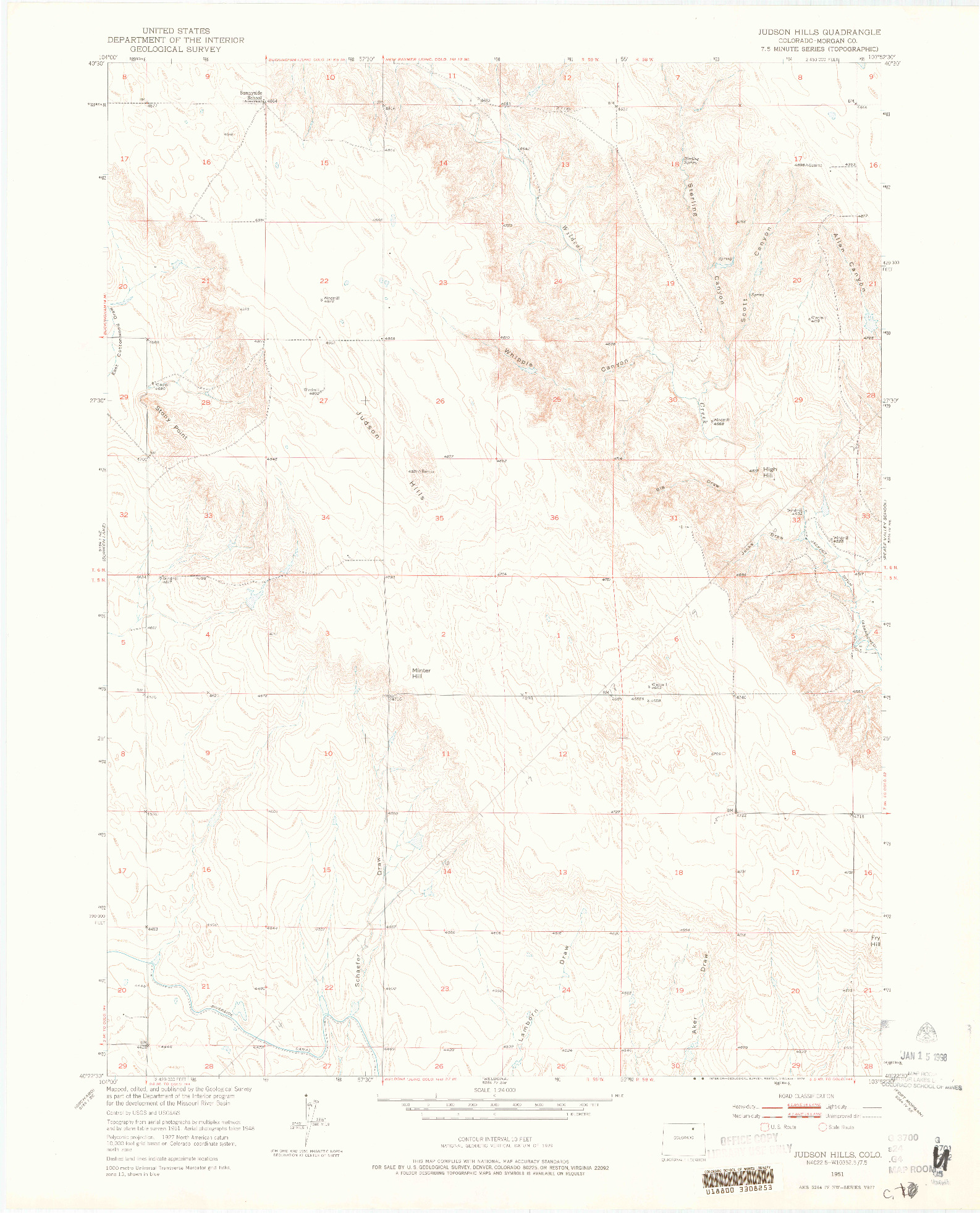 USGS 1:24000-SCALE QUADRANGLE FOR JUDSON HILLS, CO 1951