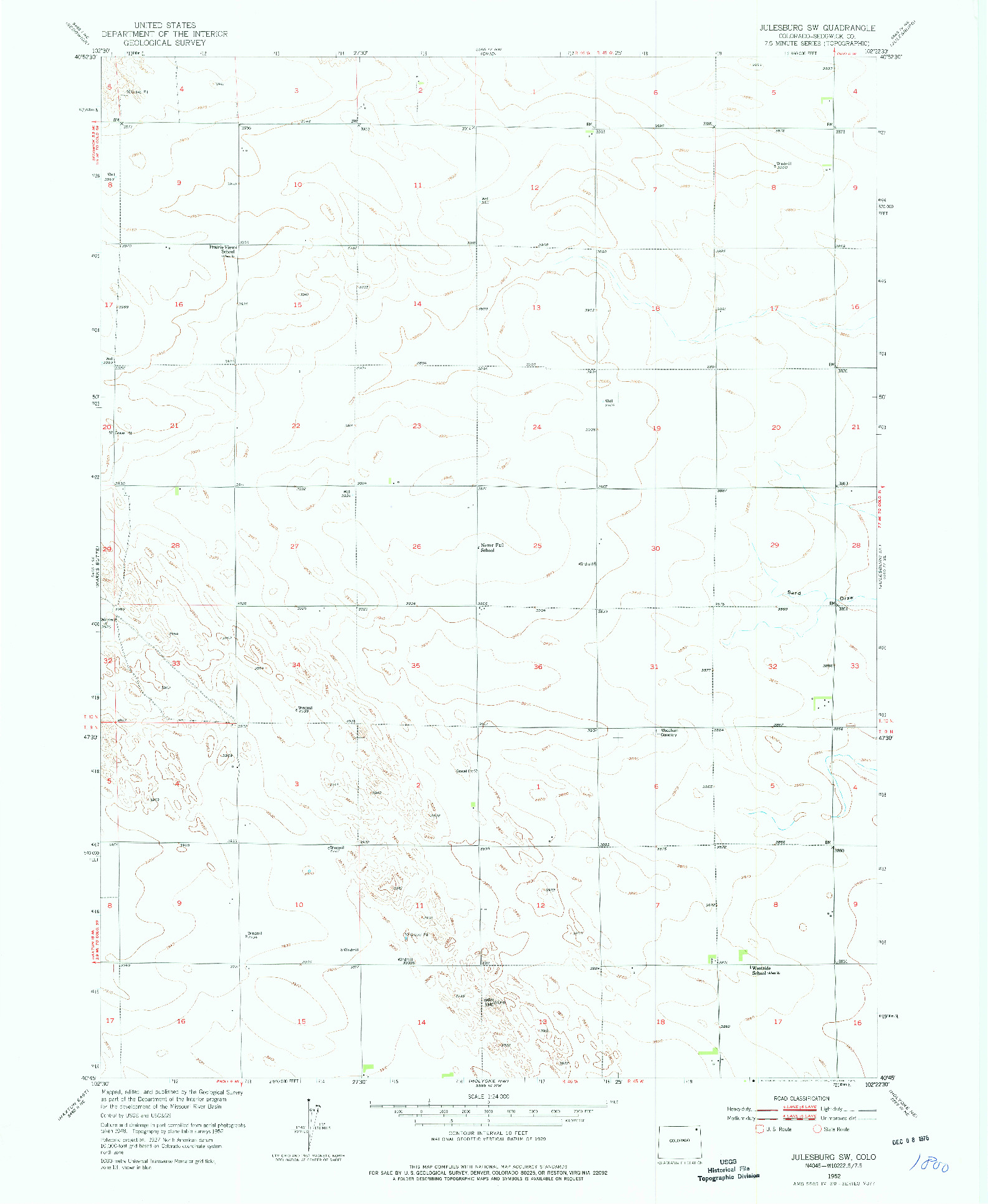 USGS 1:24000-SCALE QUADRANGLE FOR JULESBURG SW, CO 1952