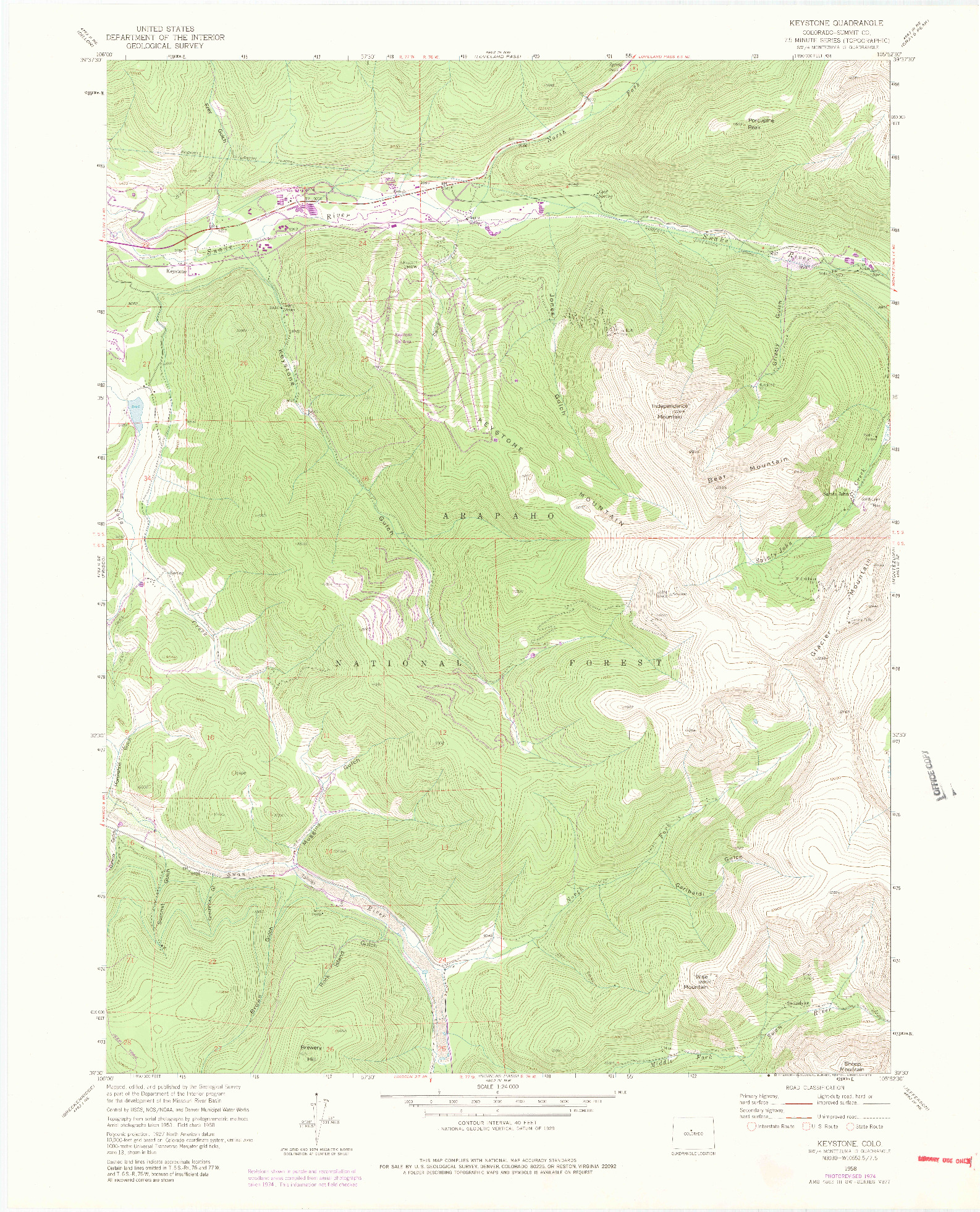 USGS 1:24000-SCALE QUADRANGLE FOR KEYSTONE, CO 1958