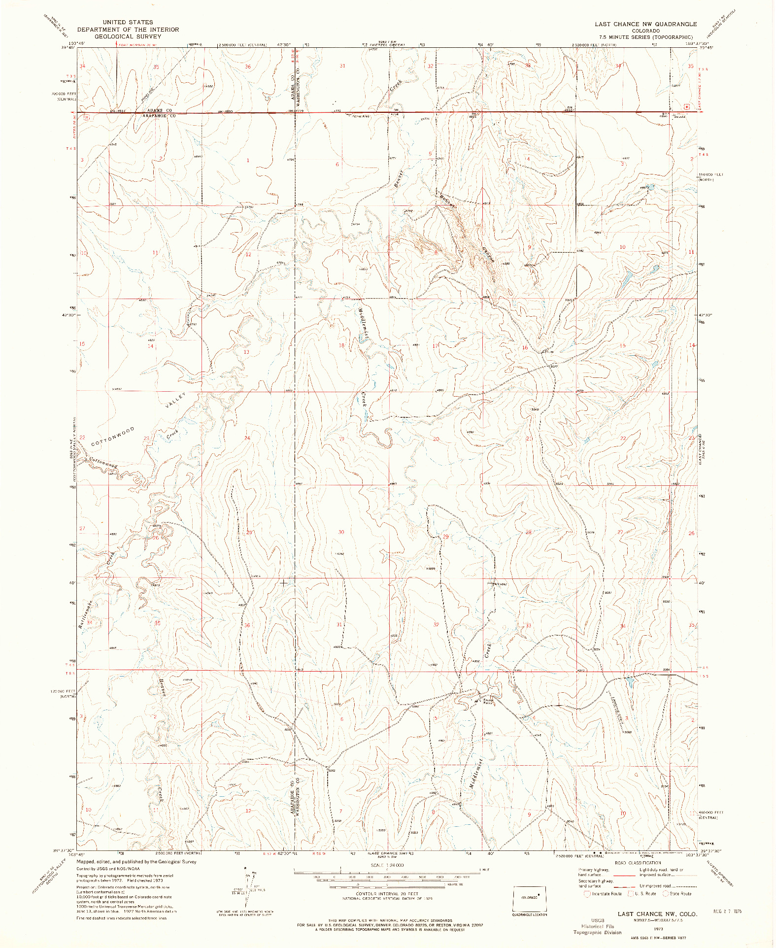 USGS 1:24000-SCALE QUADRANGLE FOR LAST CHANCE NW, CO 1973