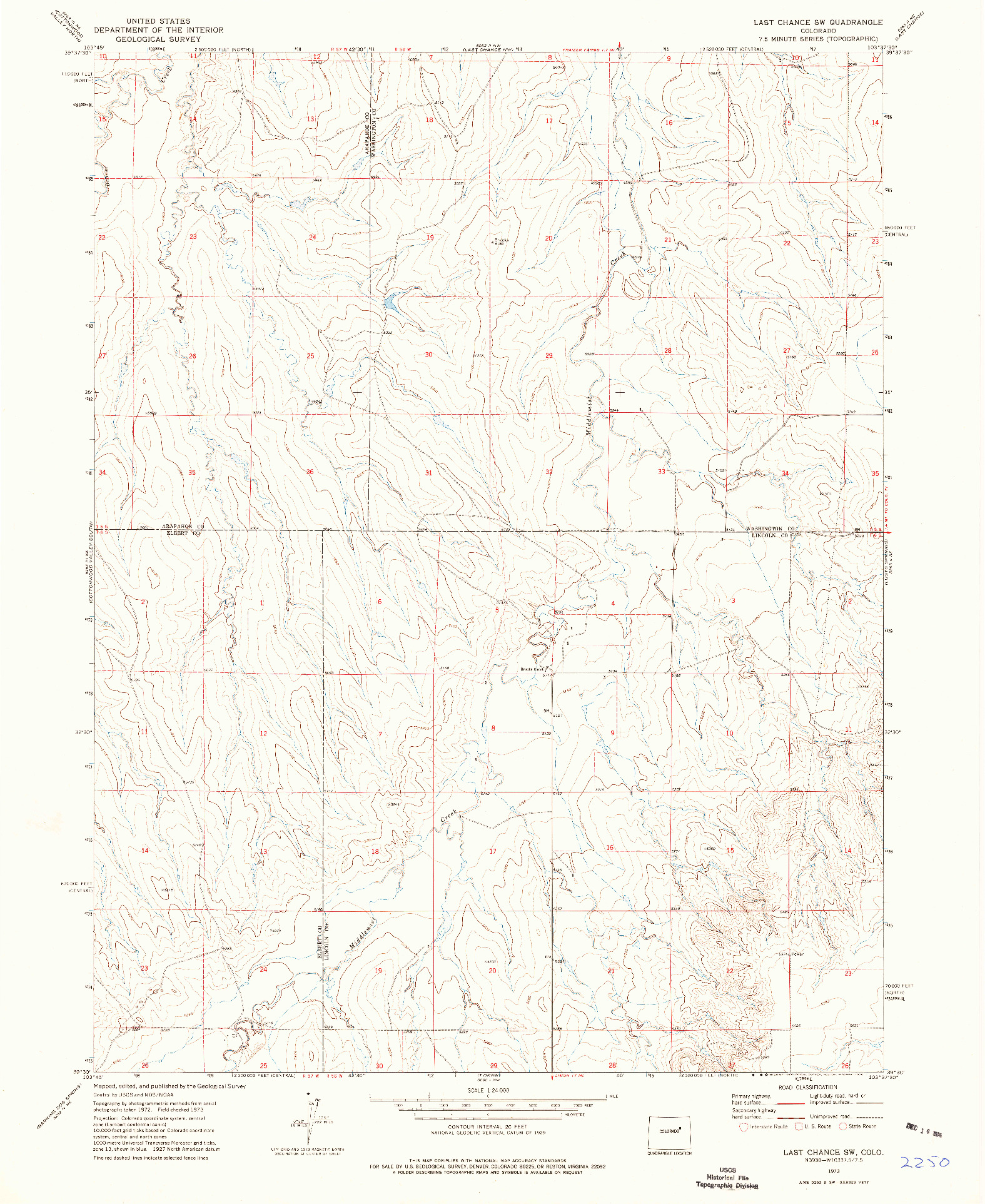 USGS 1:24000-SCALE QUADRANGLE FOR LAST CHANCE SW, CO 1973