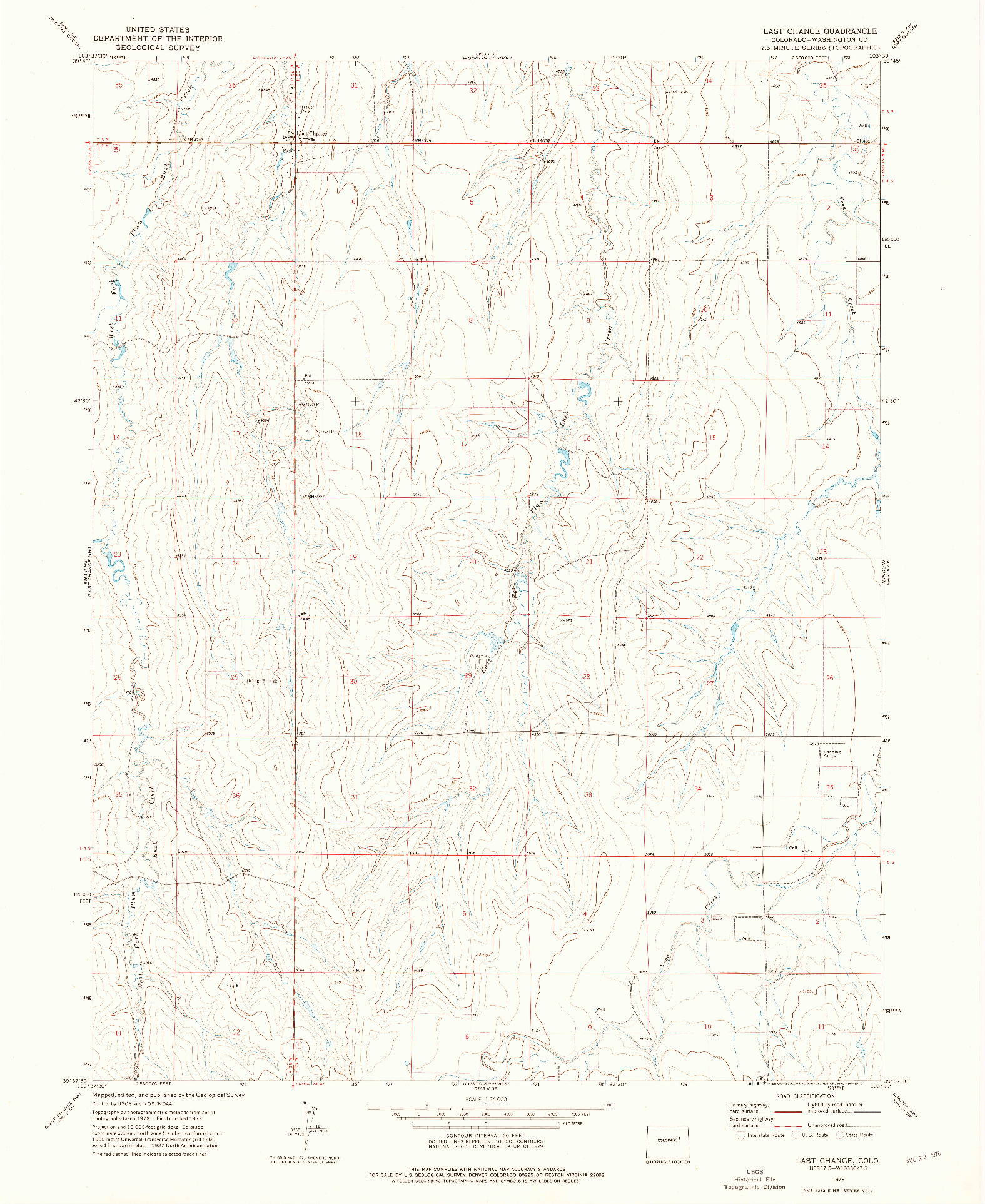 USGS 1:24000-SCALE QUADRANGLE FOR LAST CHANCE, CO 1973
