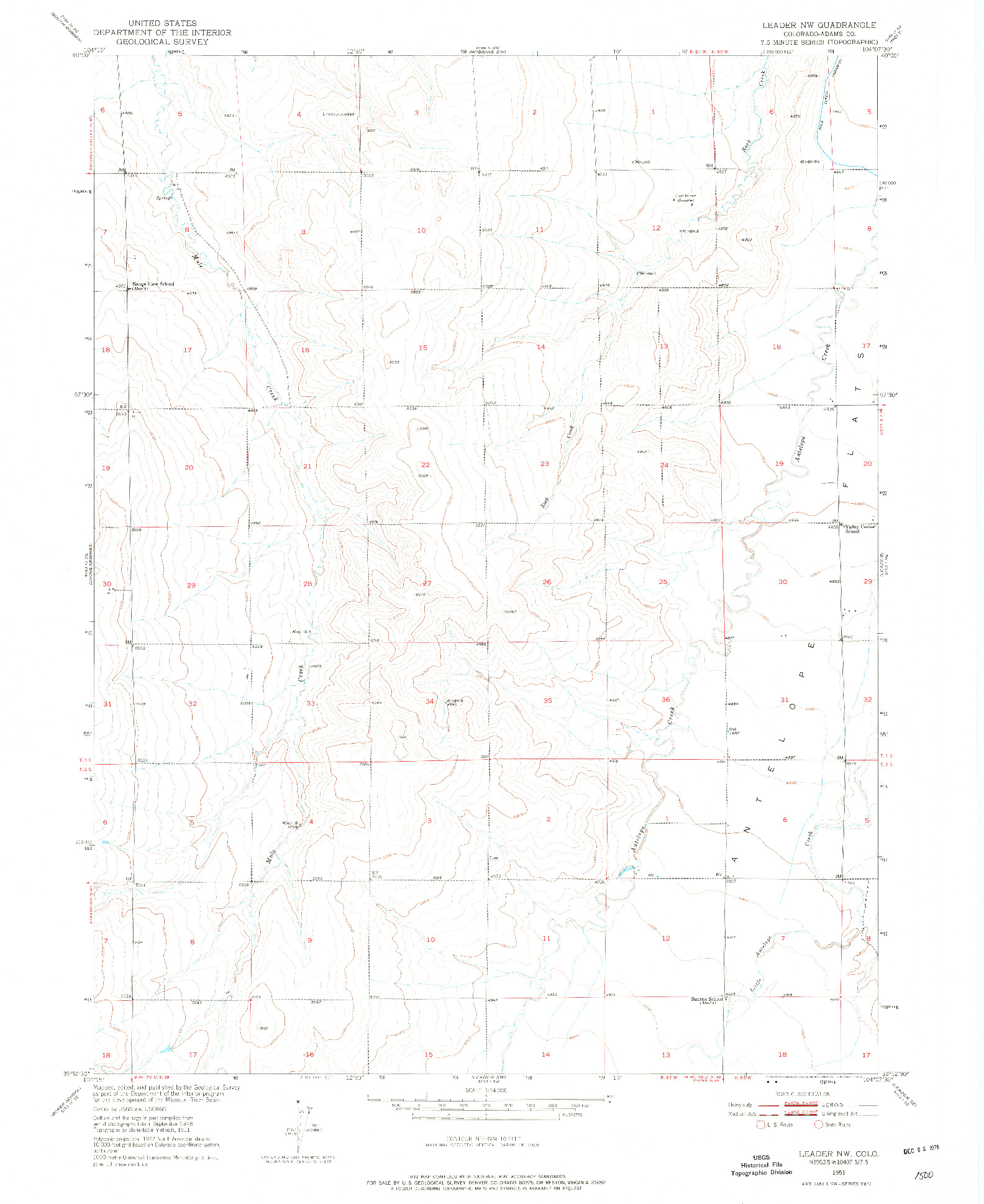 USGS 1:24000-SCALE QUADRANGLE FOR LEADER NW, CO 1951