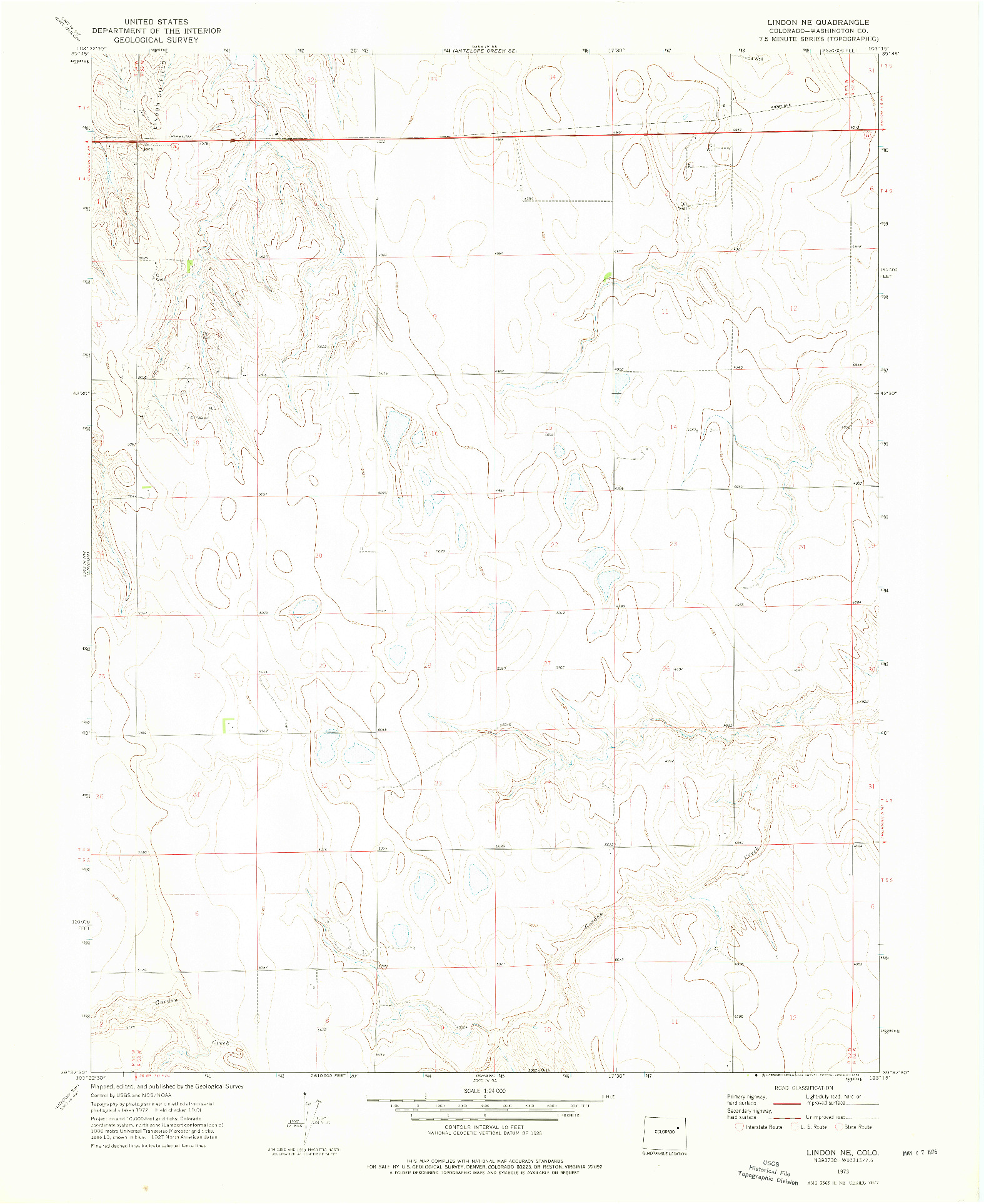USGS 1:24000-SCALE QUADRANGLE FOR LINDON NE, CO 1973