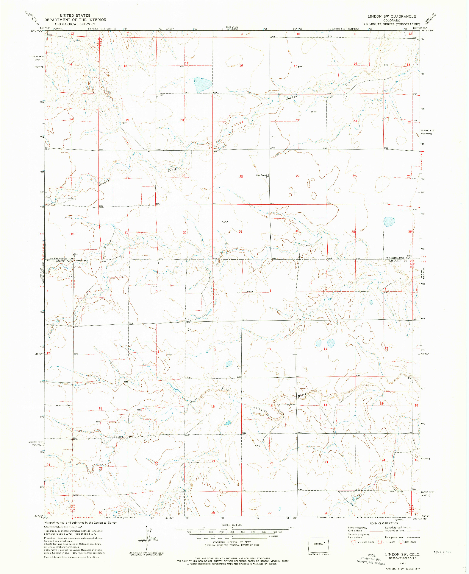 USGS 1:24000-SCALE QUADRANGLE FOR LINDON SW, CO 1973