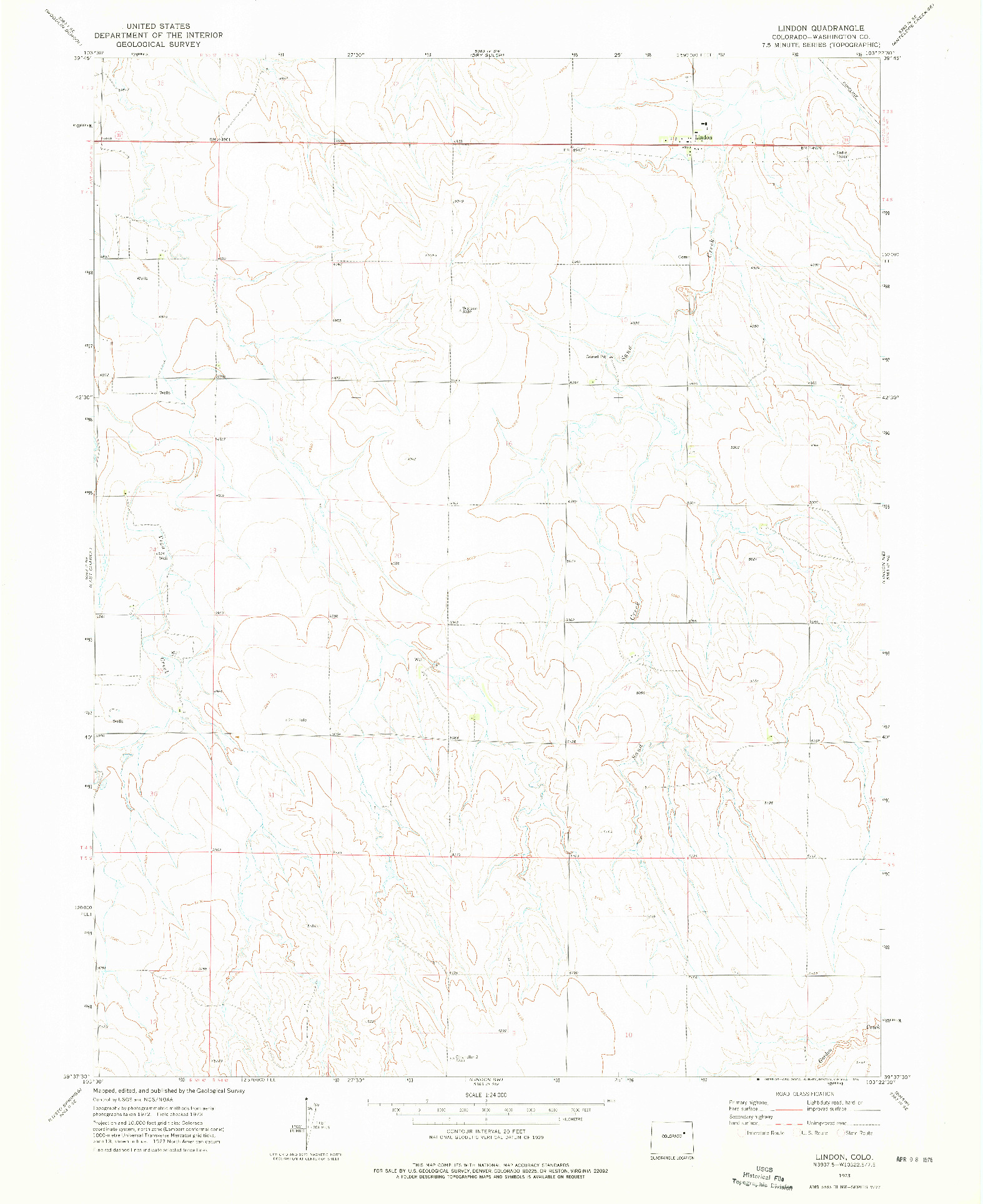 USGS 1:24000-SCALE QUADRANGLE FOR LINDON, CO 1973