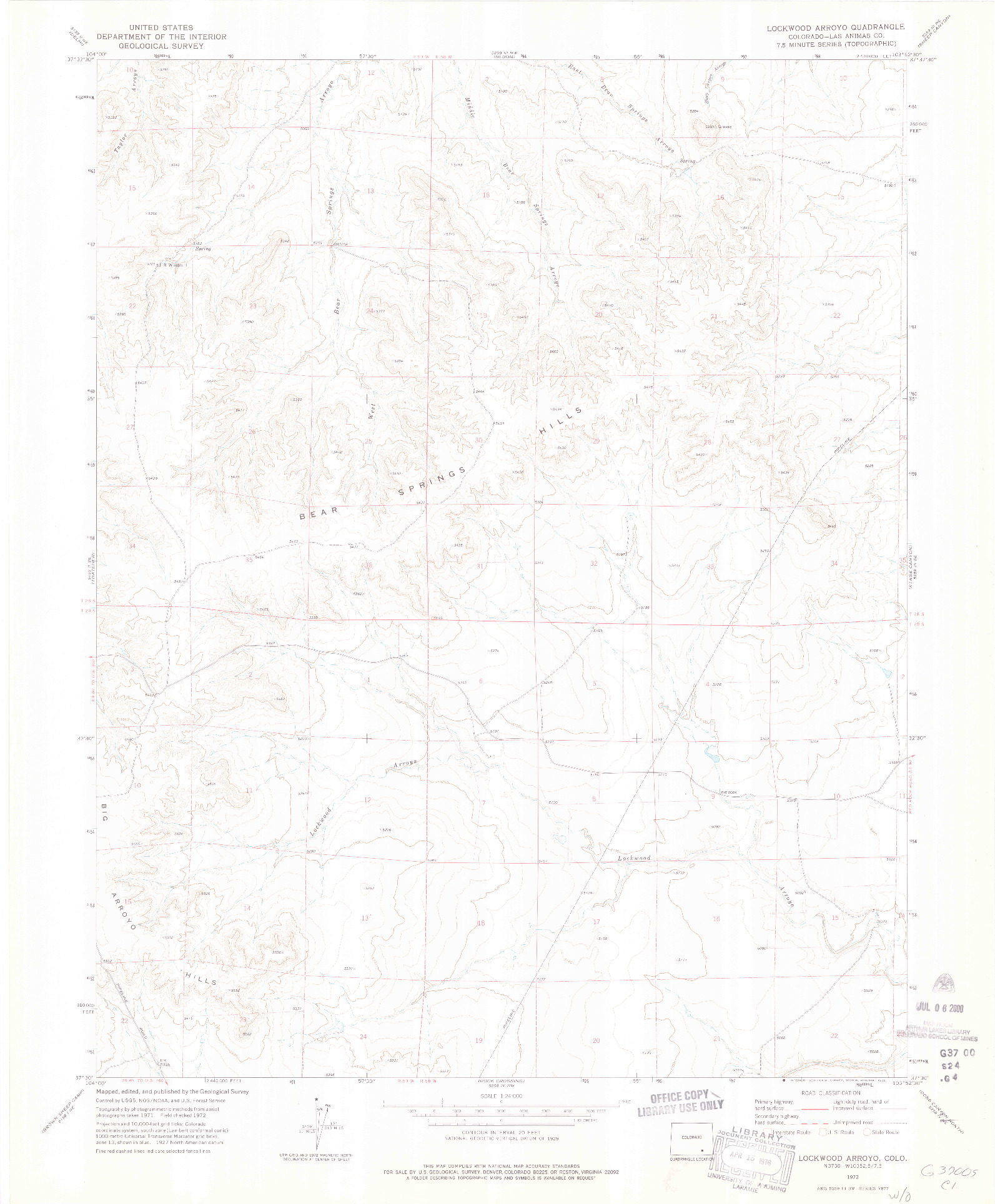 USGS 1:24000-SCALE QUADRANGLE FOR LOCKWOOD ARROYO, CO 1972