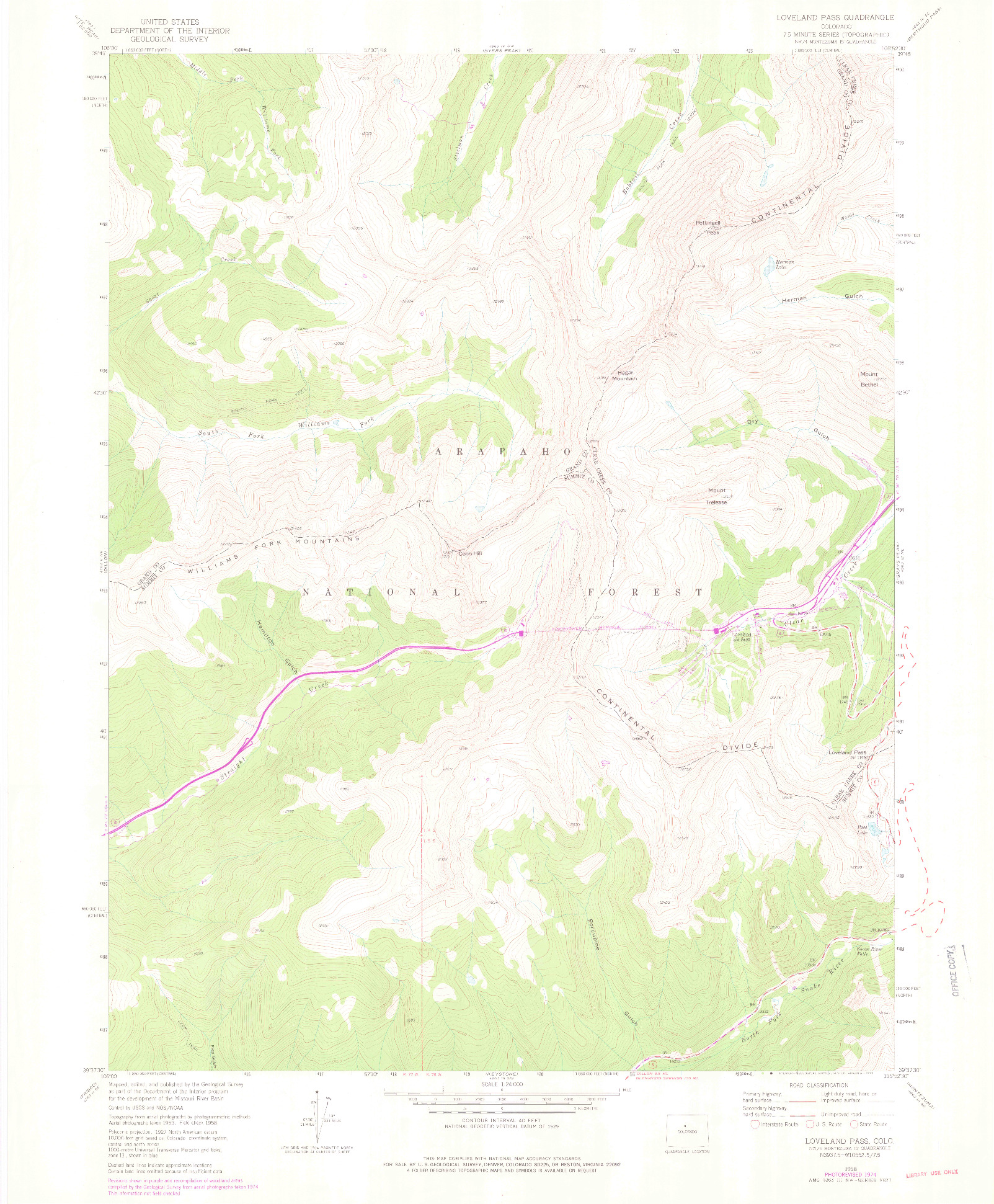 USGS 1:24000-SCALE QUADRANGLE FOR LOVELAND PASS, CO 1958