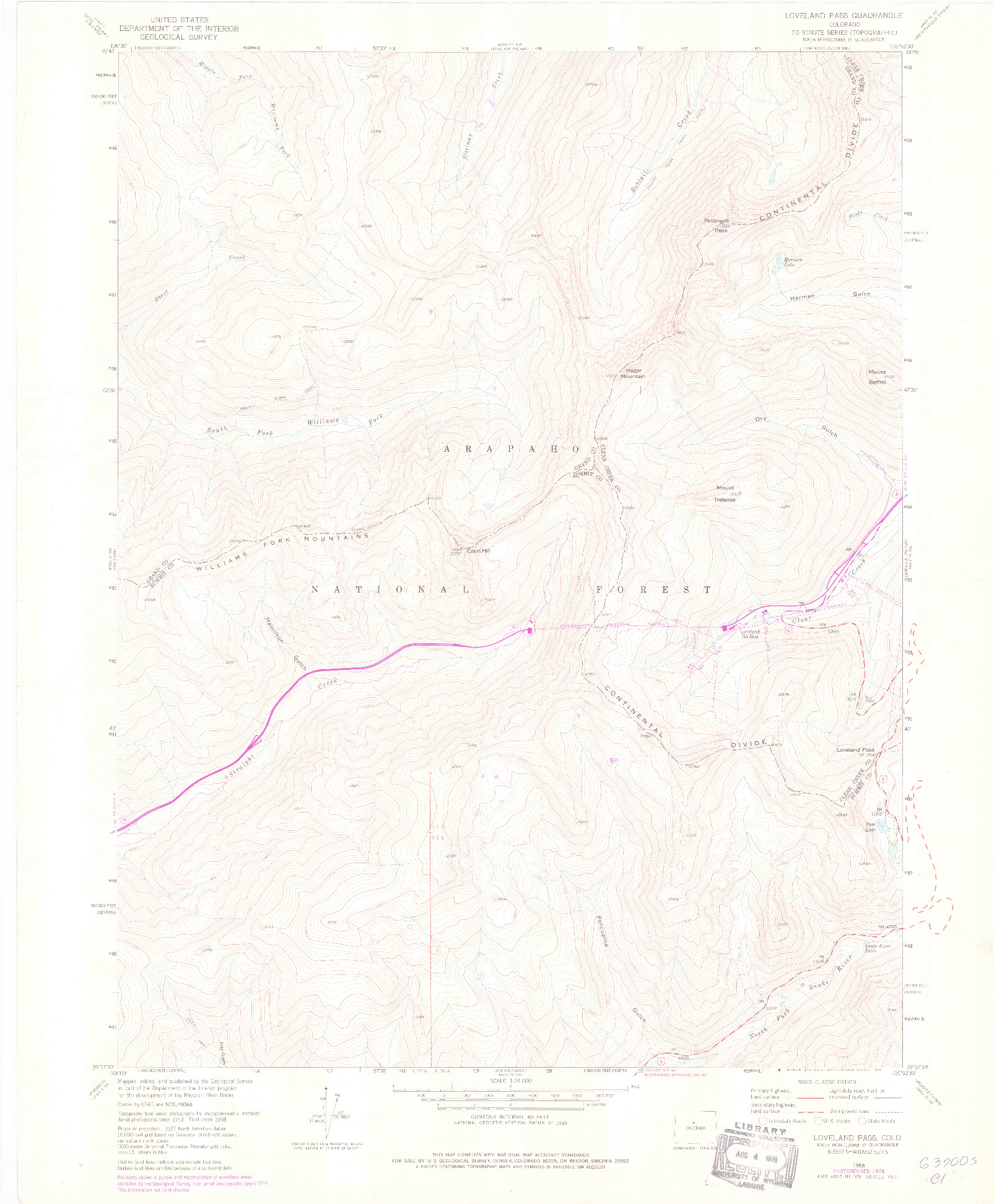 USGS 1:24000-SCALE QUADRANGLE FOR LOVELAND PASS, CO 1958