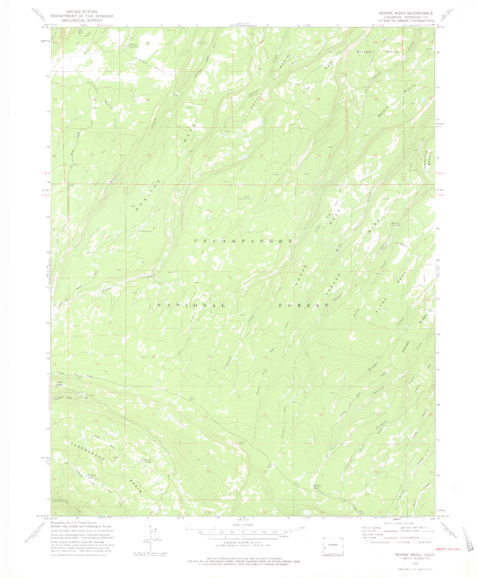 USGS 1:24000-SCALE QUADRANGLE FOR MOORE MESA, CO 1973