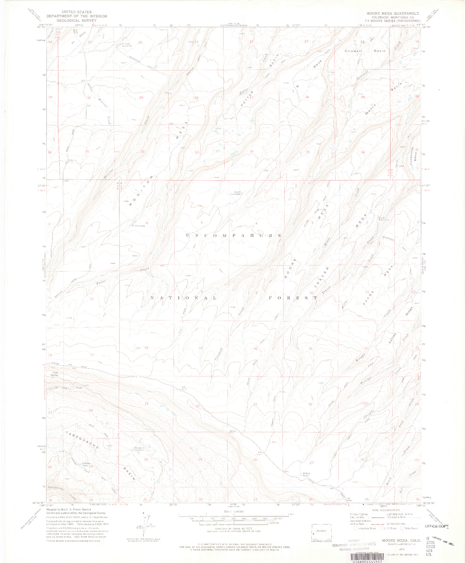 USGS 1:24000-SCALE QUADRANGLE FOR MOORE MESA, CO 1973