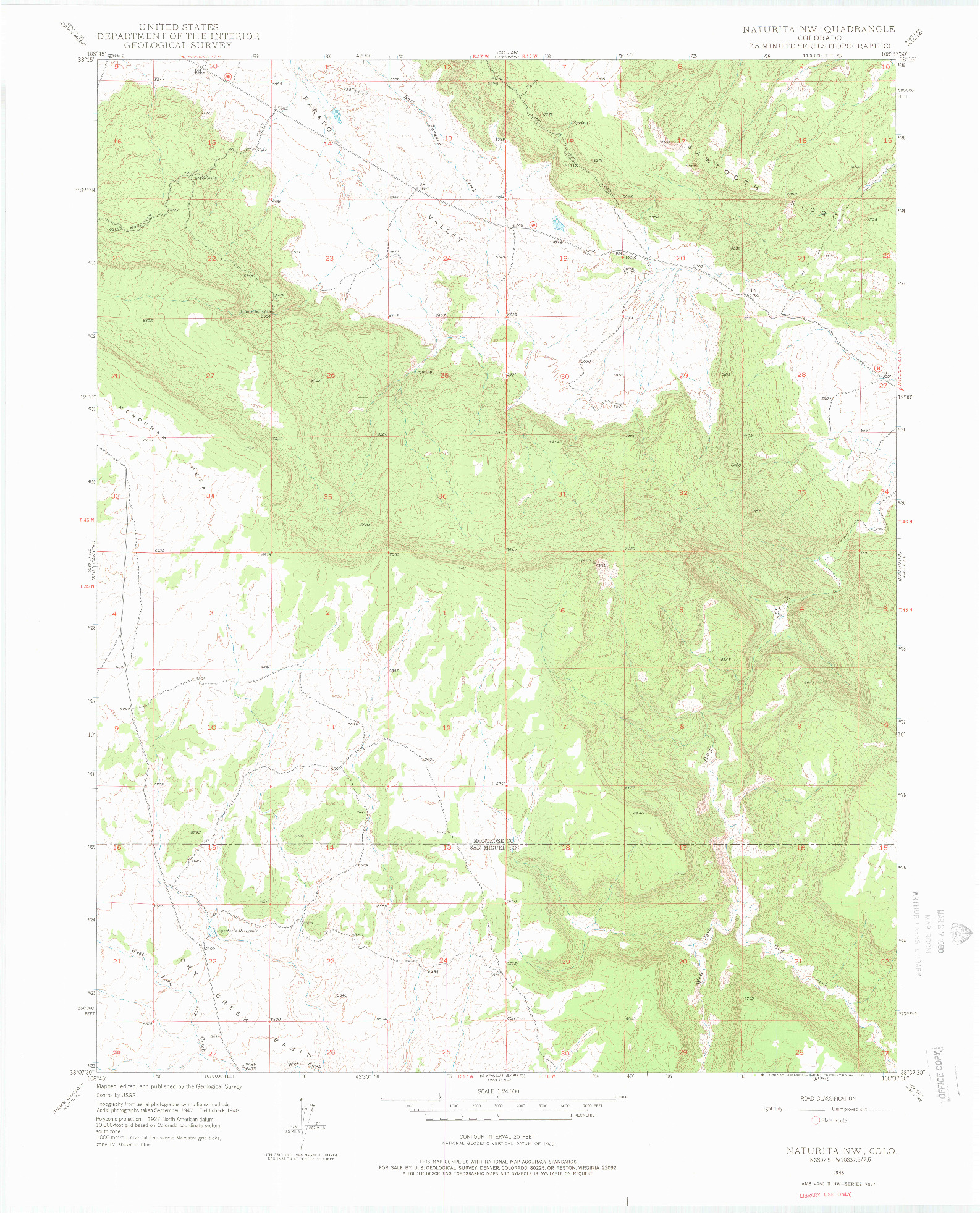 USGS 1:24000-SCALE QUADRANGLE FOR NATURITA NW, CO 1948