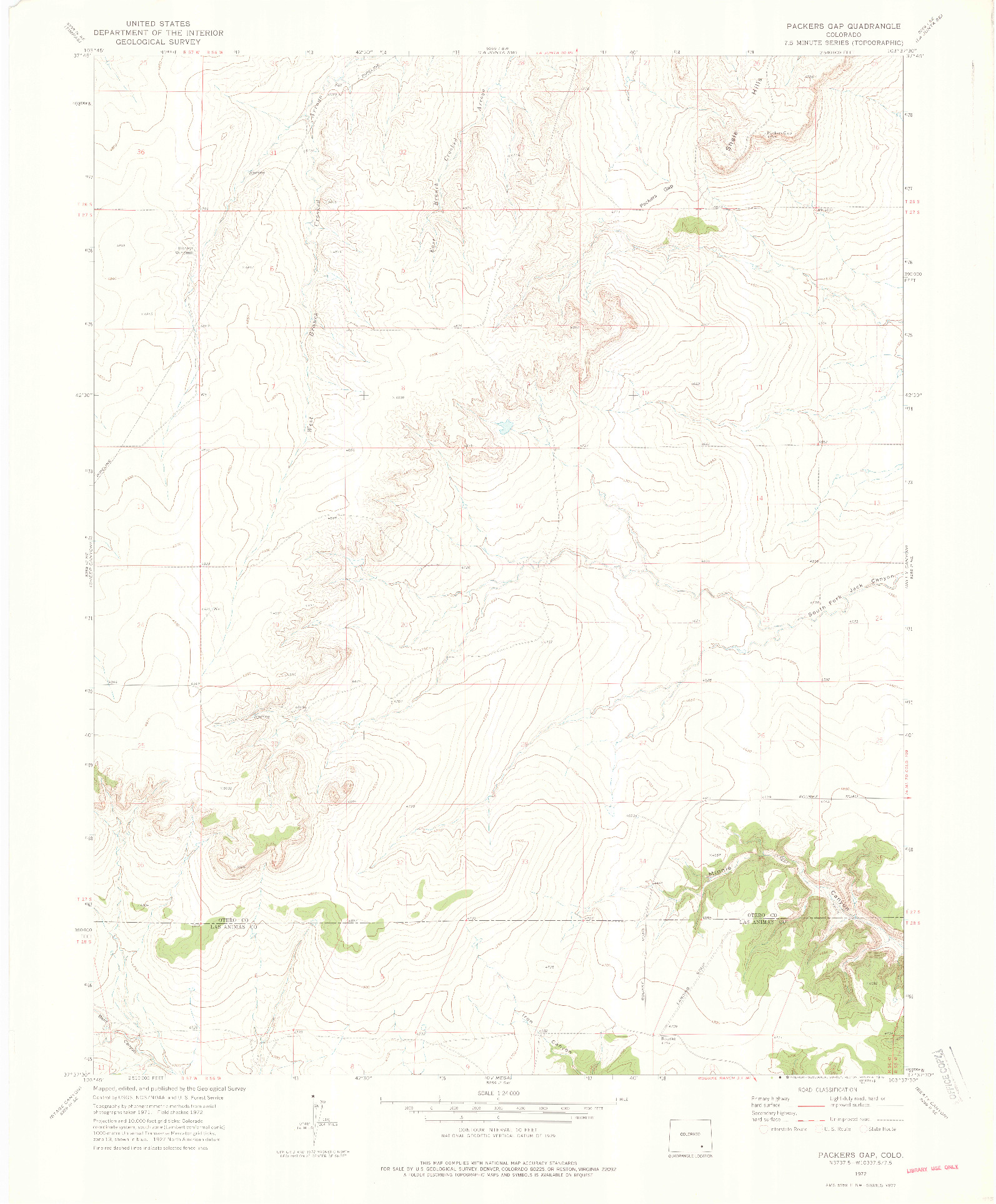 USGS 1:24000-SCALE QUADRANGLE FOR PACKERS GAP, CO 1972