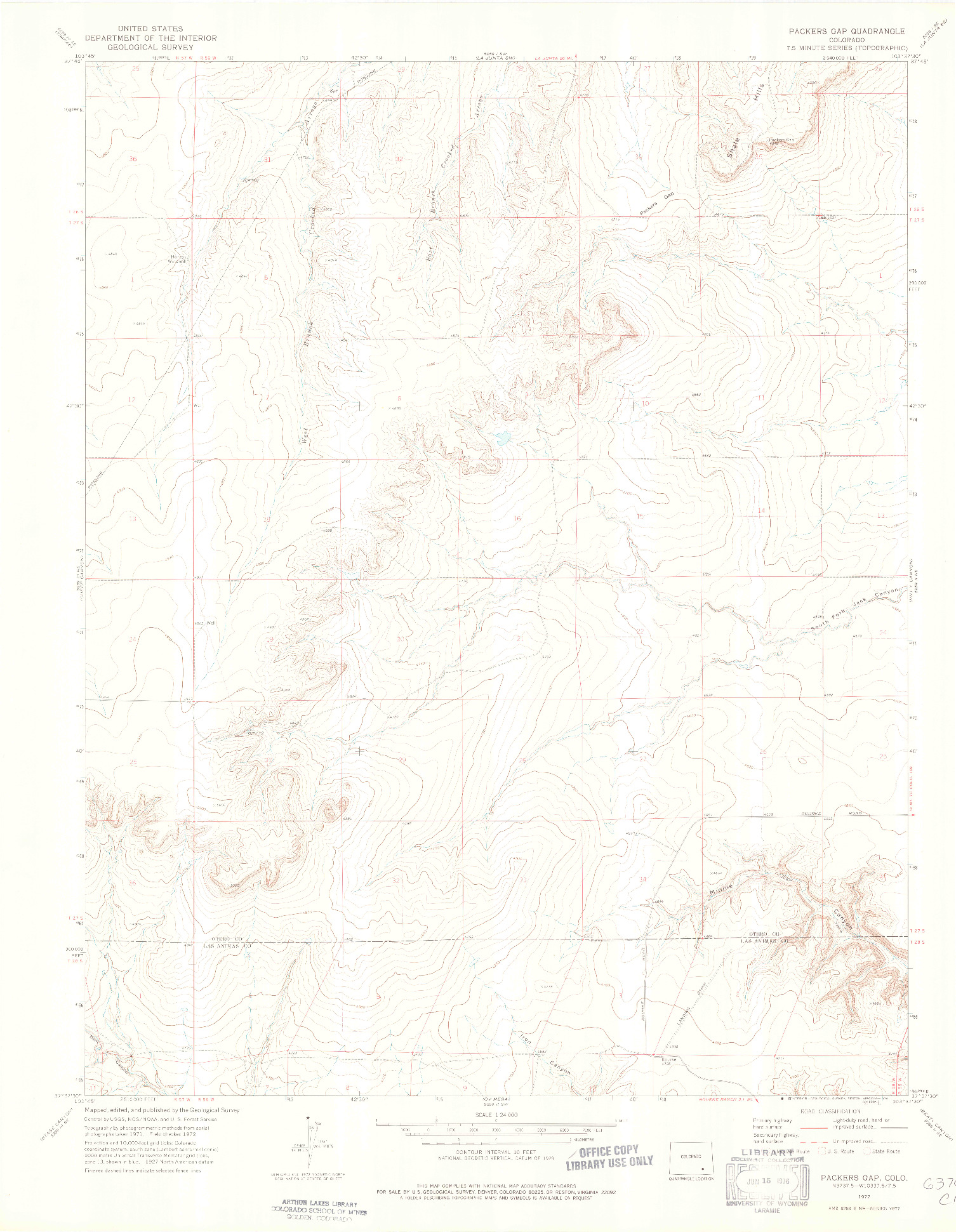 USGS 1:24000-SCALE QUADRANGLE FOR PACKERS GAP, CO 1972