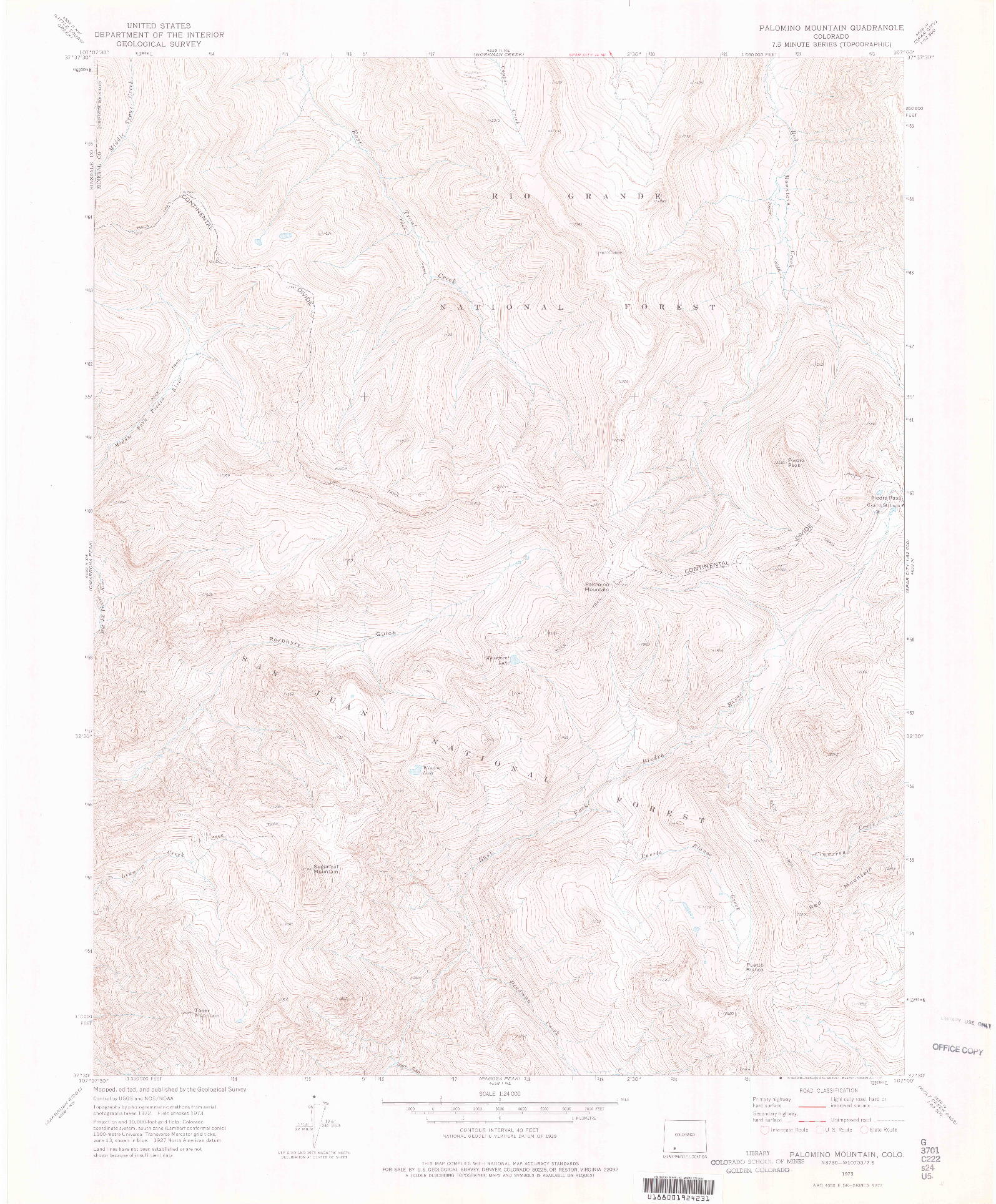 USGS 1:24000-SCALE QUADRANGLE FOR PALOMINO MOUNTAIN, CO 1973