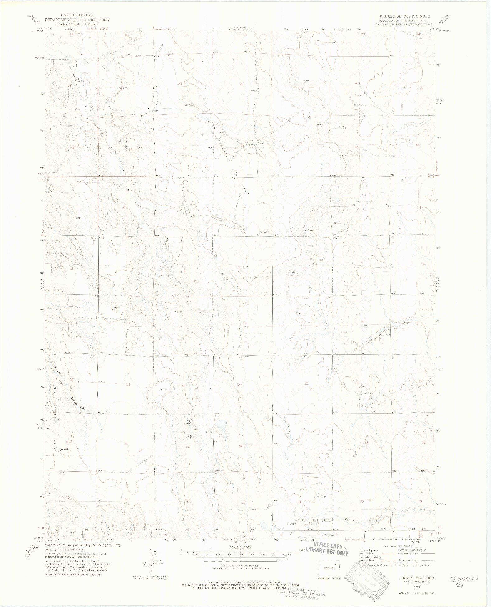 USGS 1:24000-SCALE QUADRANGLE FOR PINNEO SE, CO 1973