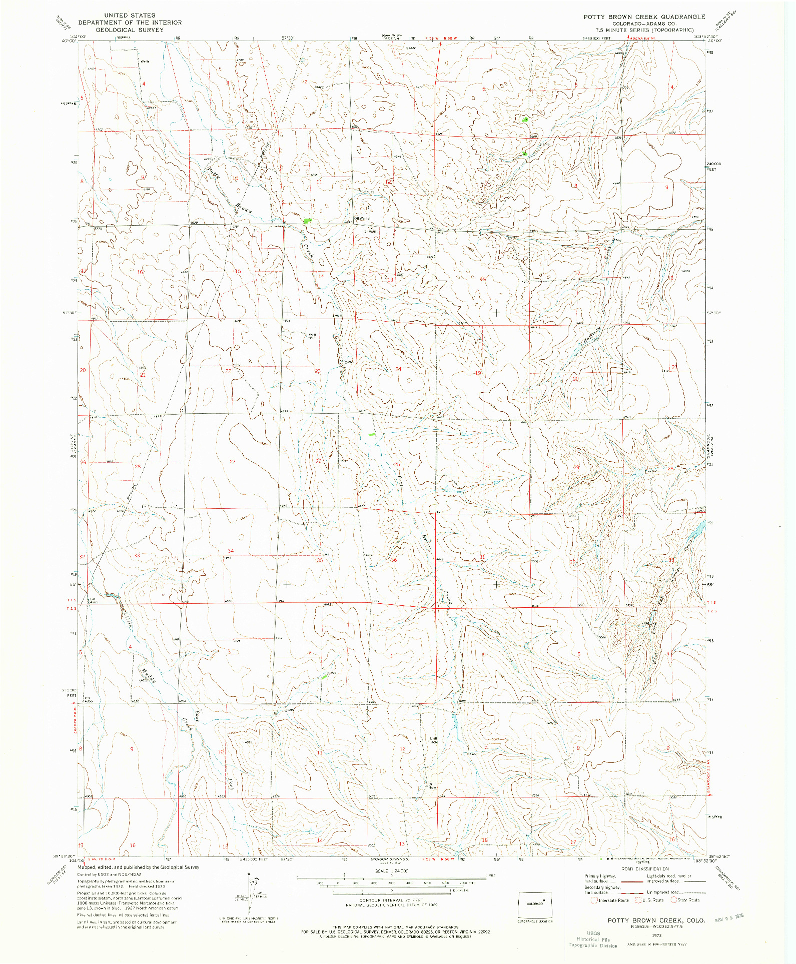 USGS 1:24000-SCALE QUADRANGLE FOR POTTY BROWN CREEK, CO 1973