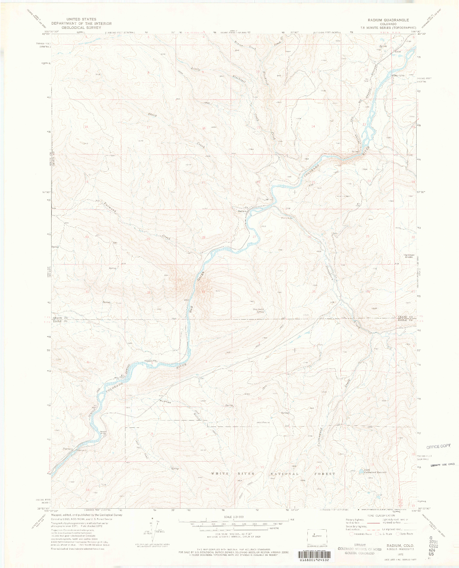 USGS 1:24000-SCALE QUADRANGLE FOR RADIUM, CO 1972