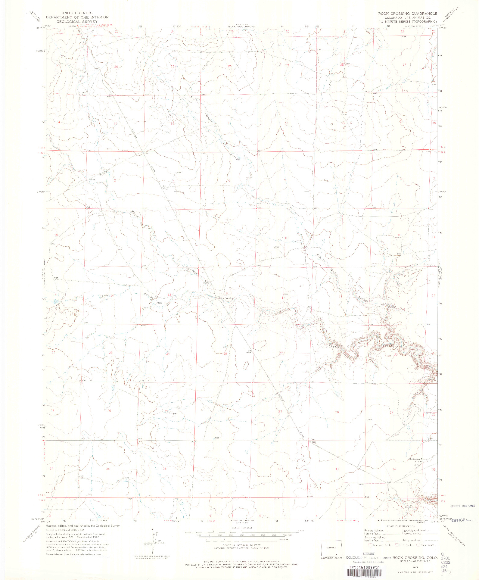 USGS 1:24000-SCALE QUADRANGLE FOR ROCK CROSSING, CO 1972