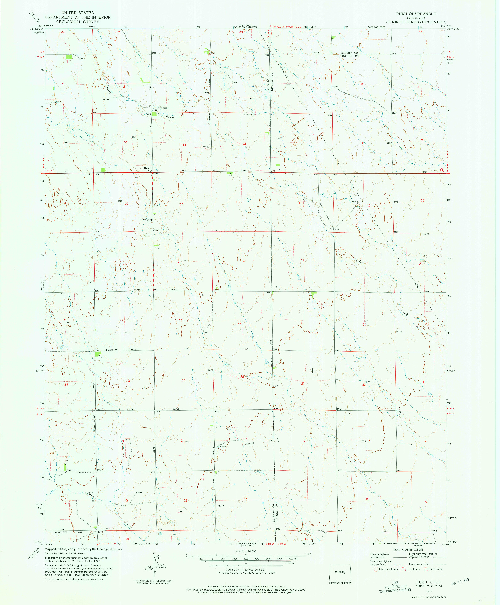 USGS 1:24000-SCALE QUADRANGLE FOR RUSH, CO 1973