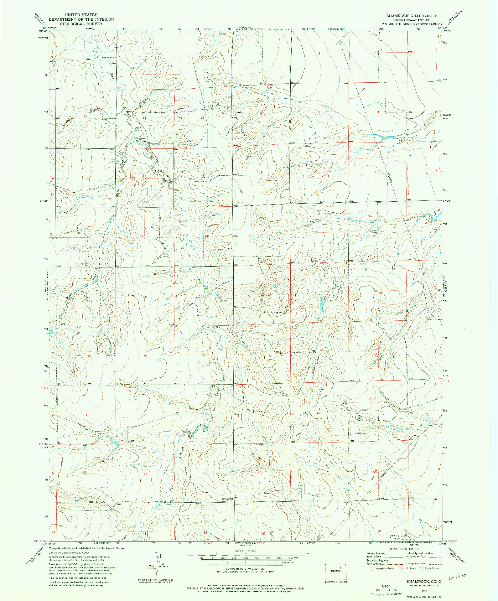 USGS 1:24000-SCALE QUADRANGLE FOR SHAMROCK, CO 1973