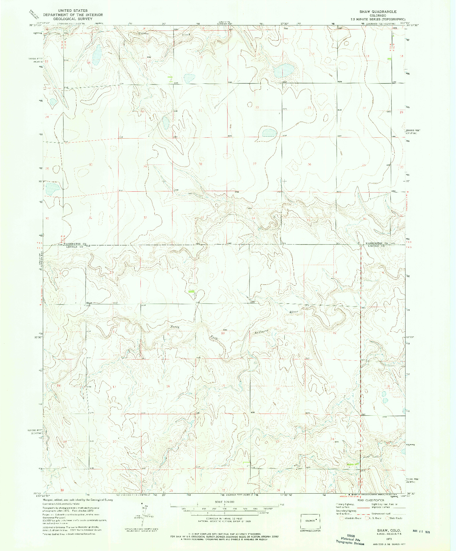 USGS 1:24000-SCALE QUADRANGLE FOR SHAW, CO 1973