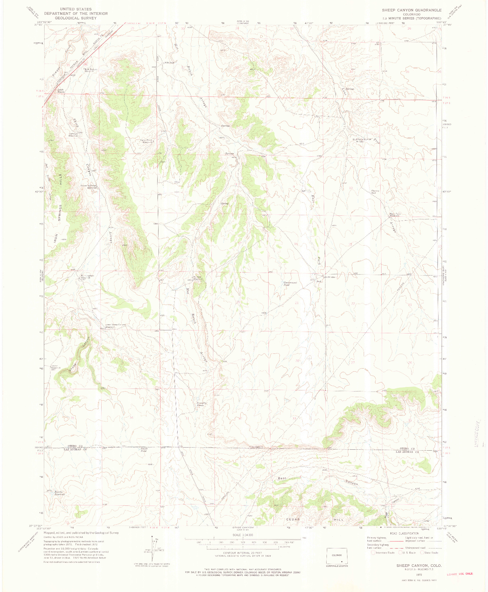 USGS 1:24000-SCALE QUADRANGLE FOR SHEEP CANYON, CO 1972