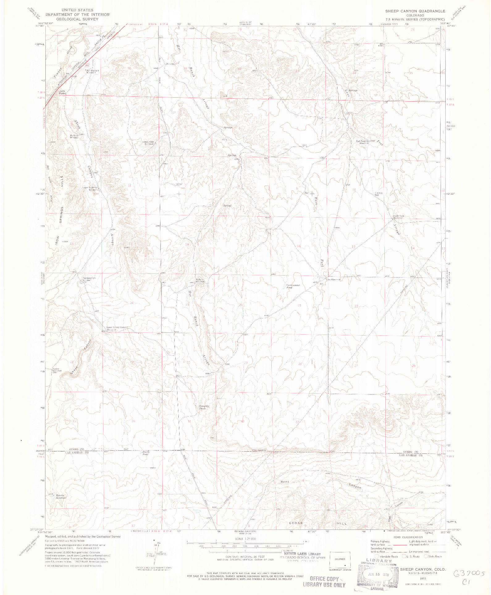 USGS 1:24000-SCALE QUADRANGLE FOR SHEEP CANYON, CO 1972