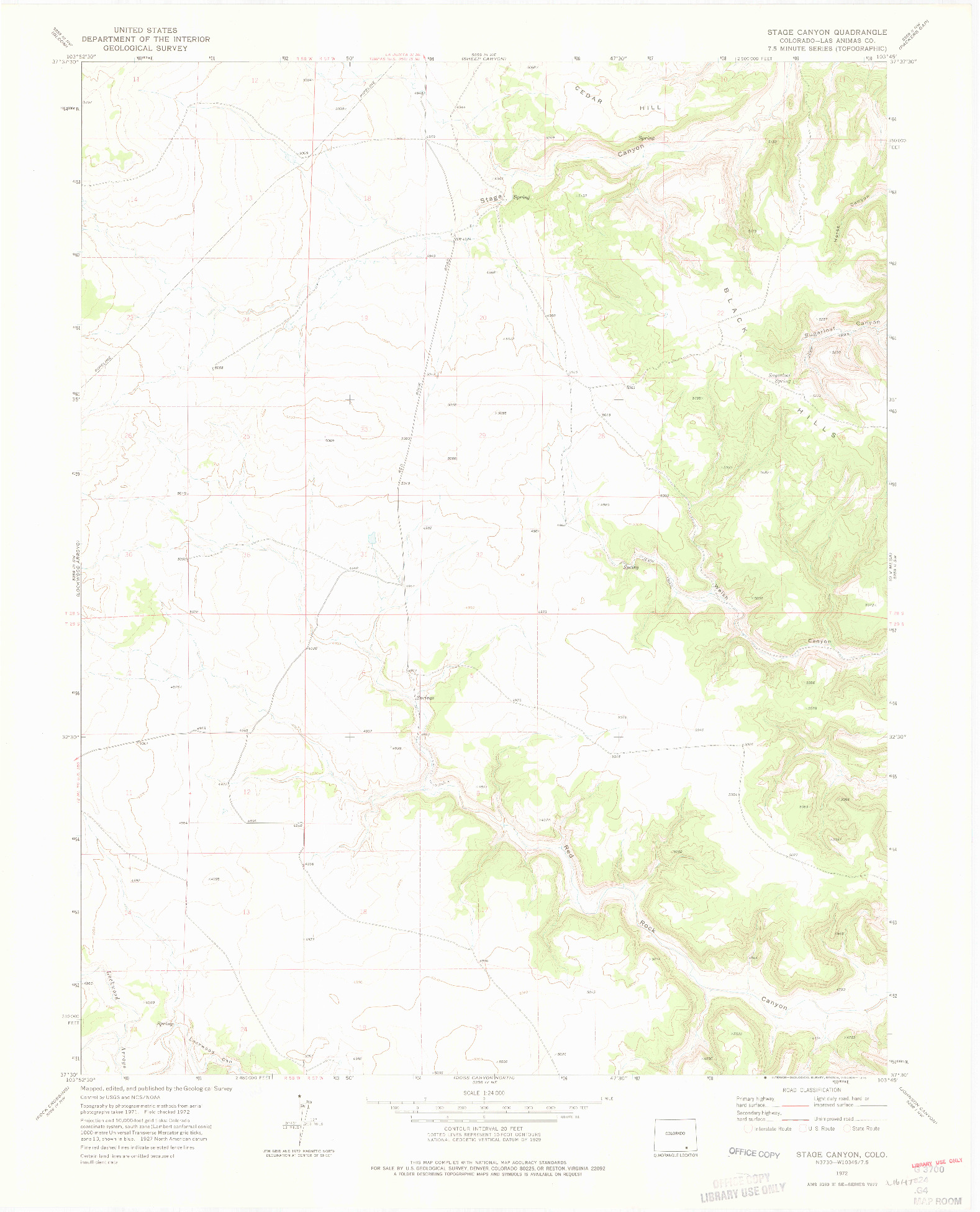 USGS 1:24000-SCALE QUADRANGLE FOR STAGE CANYON, CO 1972