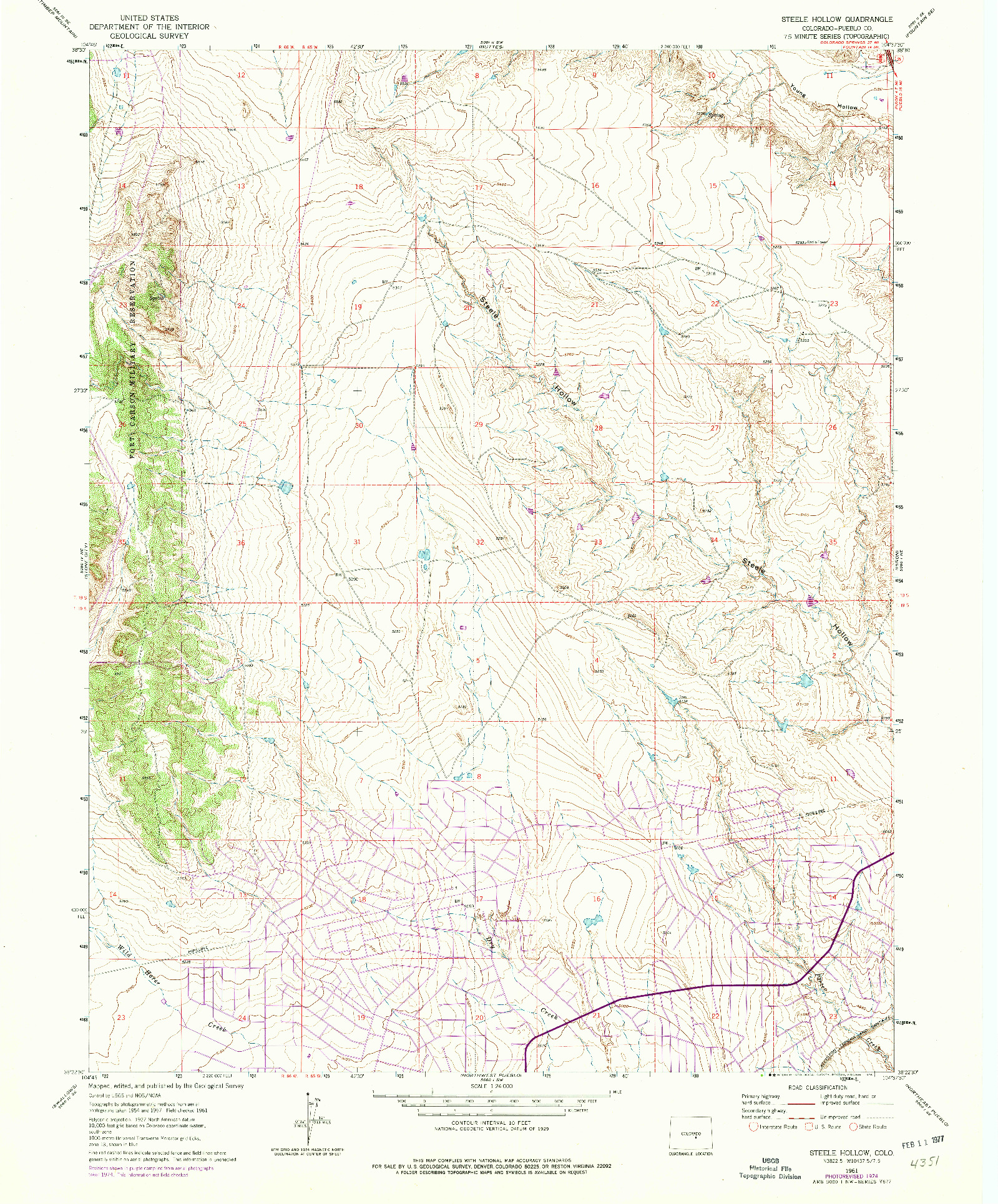 USGS 1:24000-SCALE QUADRANGLE FOR STEELE HOLLOW, CO 1961