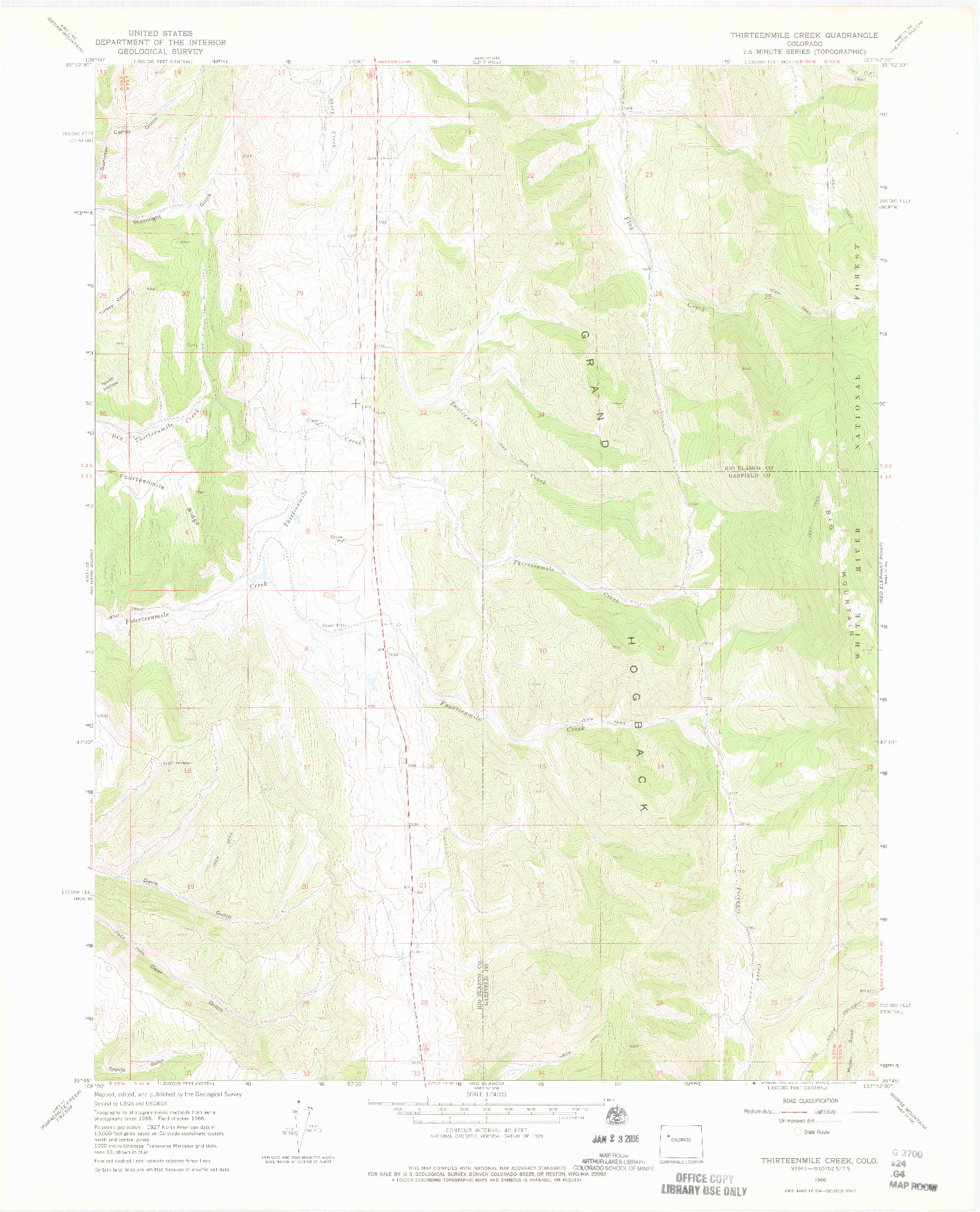 USGS 1:24000-SCALE QUADRANGLE FOR THIRTEENMILE CREEK, CO 1966