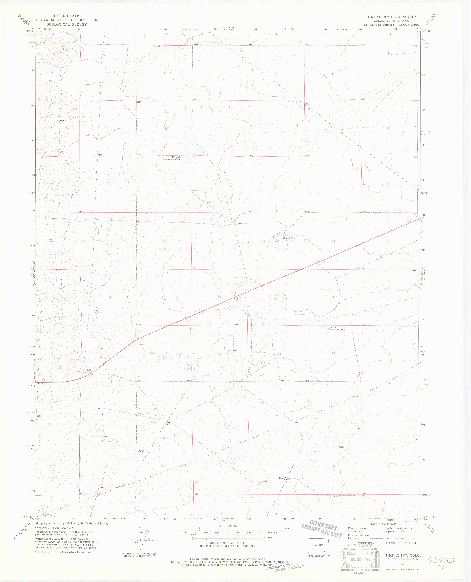 USGS 1:24000-SCALE QUADRANGLE FOR TIMPAS NW, CO 1972