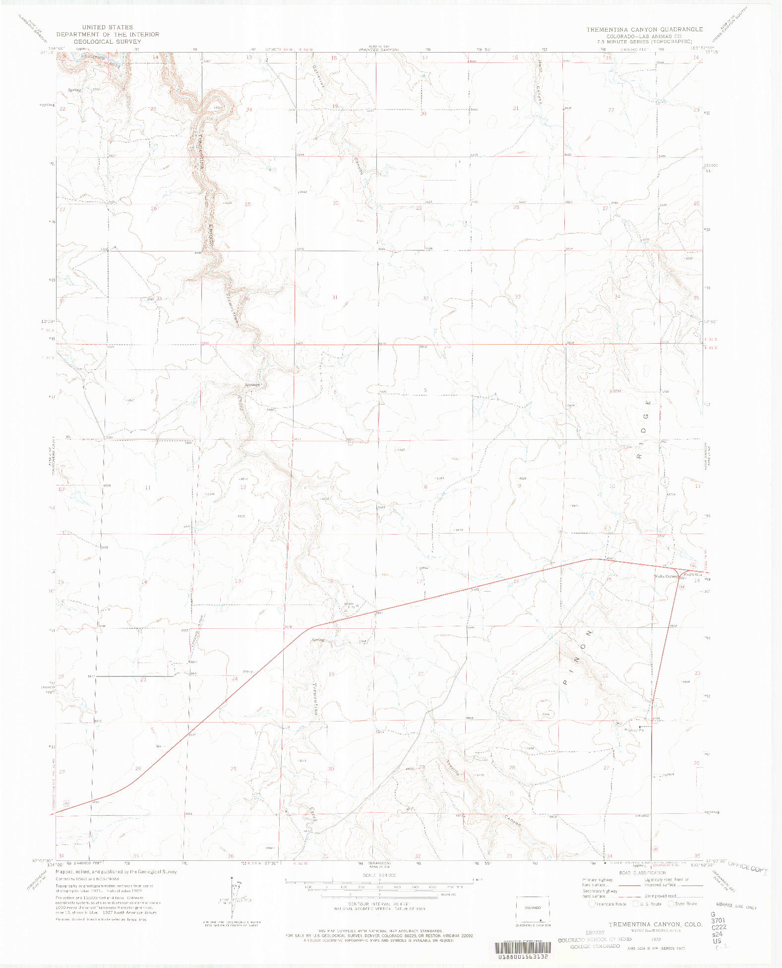 USGS 1:24000-SCALE QUADRANGLE FOR TREMENTINA CANYON, CO 1972