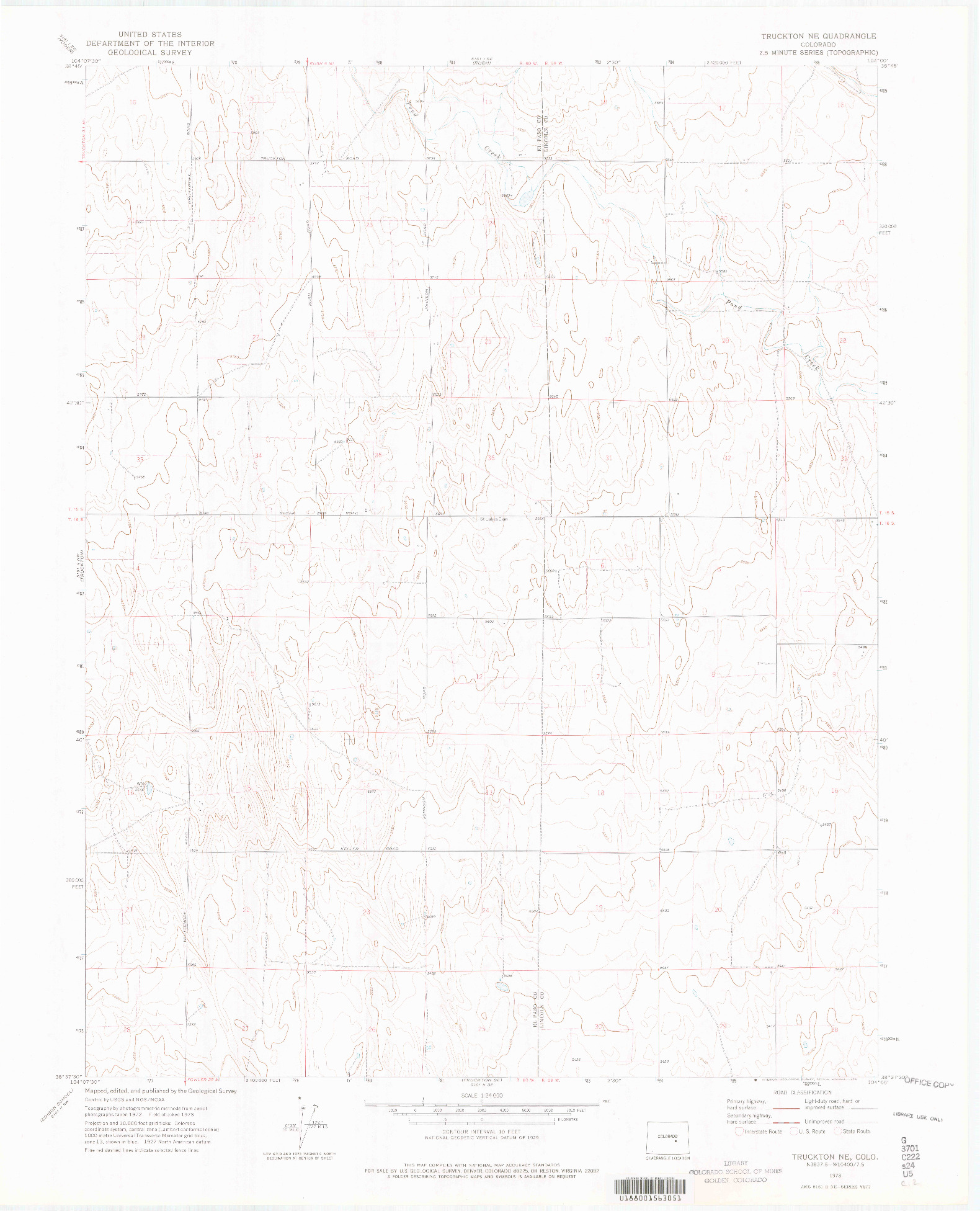 USGS 1:24000-SCALE QUADRANGLE FOR TRUCKTON NE, CO 1973