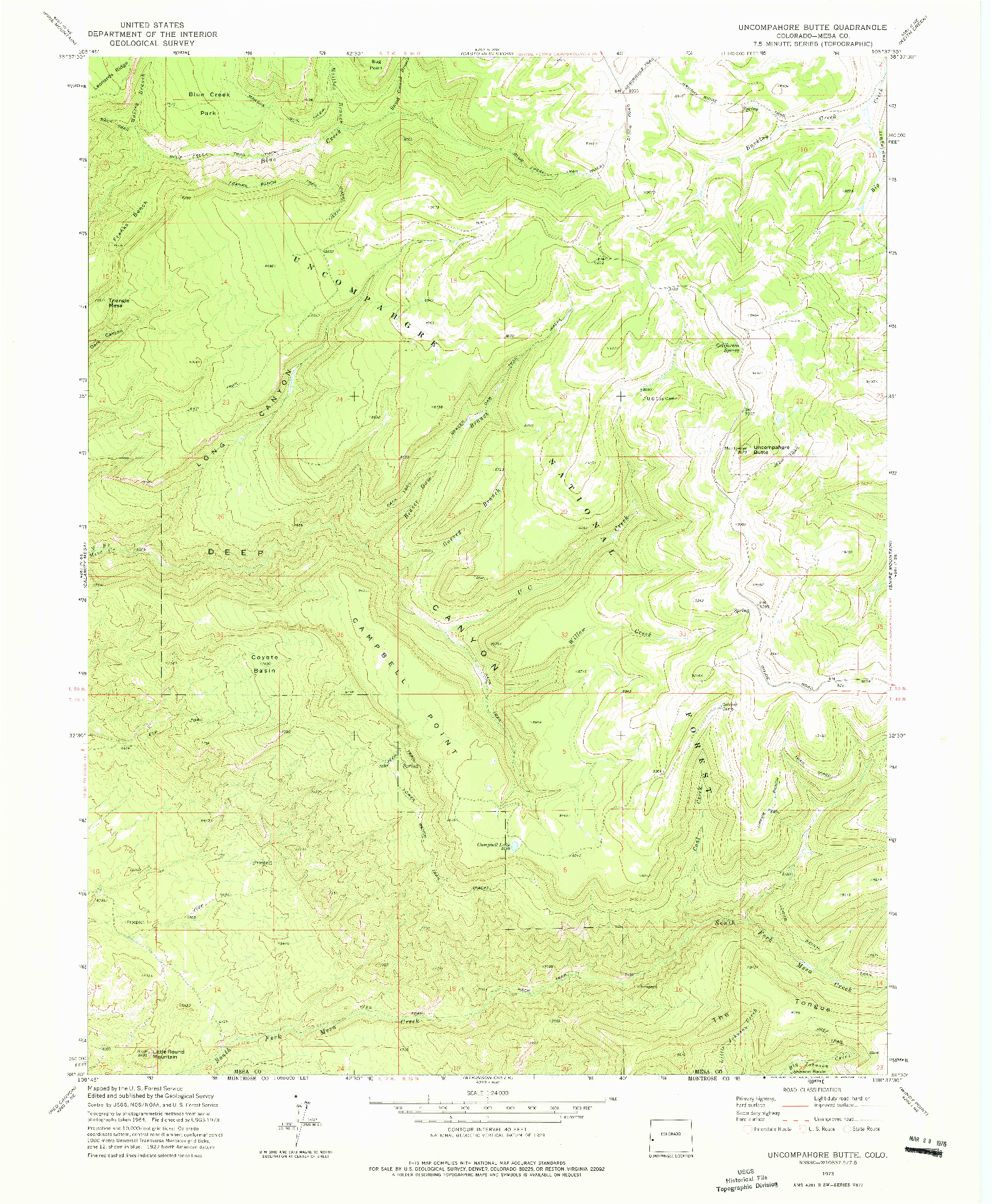 USGS 1:24000-SCALE QUADRANGLE FOR UNCOMPAHGRE BUTTE, CO 1973